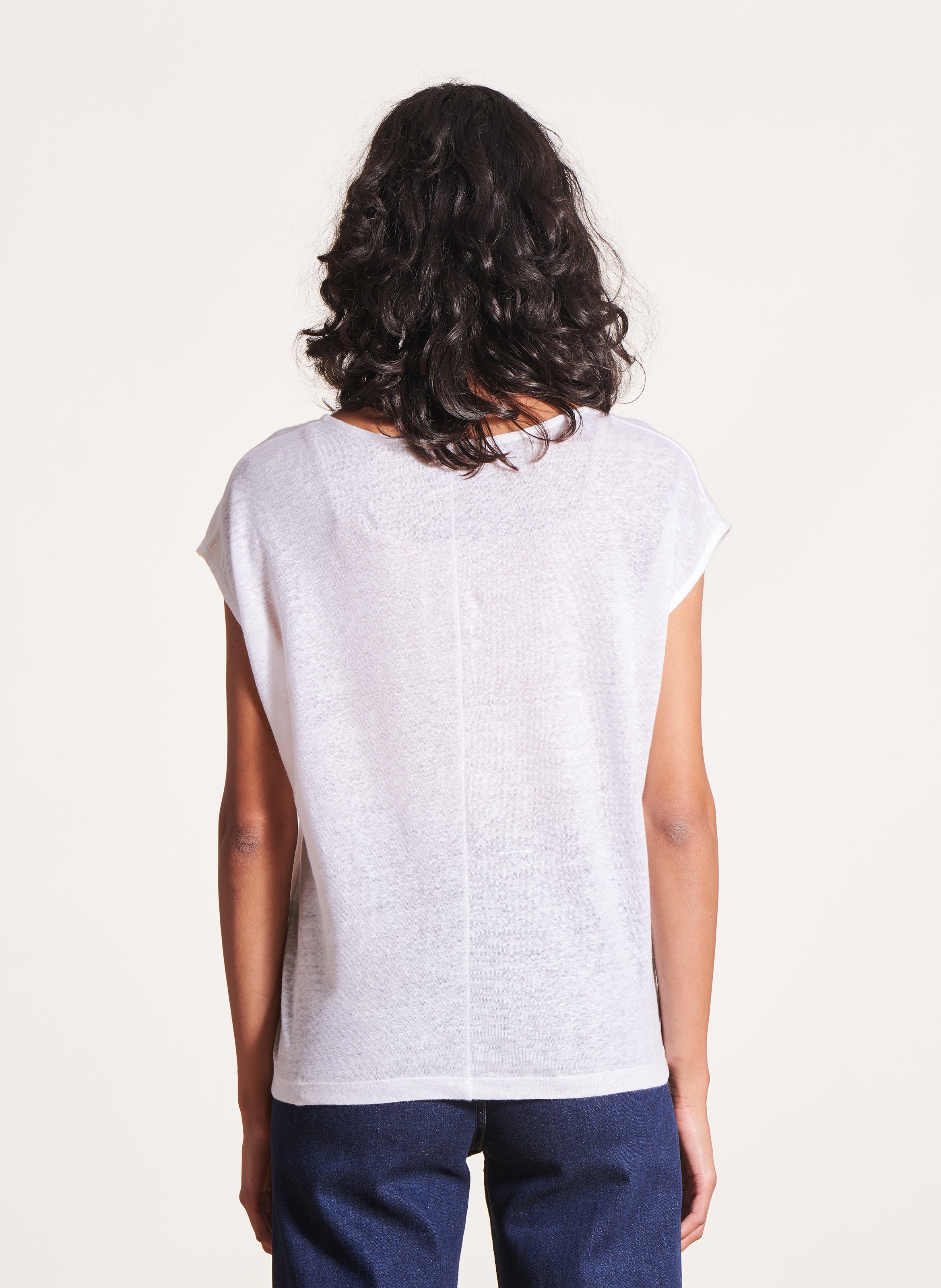 Straight-cut marled linen T-shirt LA FEE MARABOUTEE White