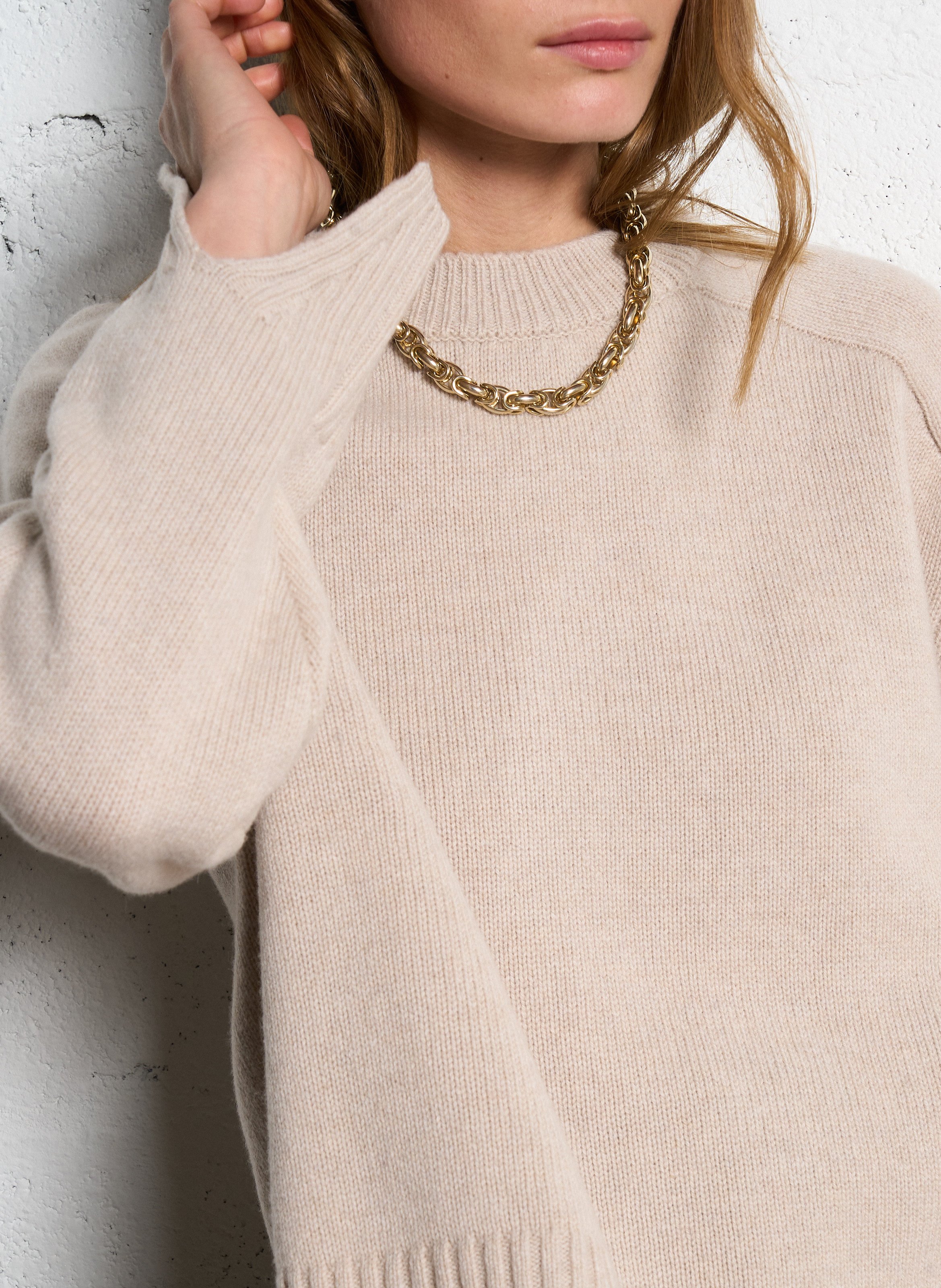 Pull col rond ample en laine  SOEUR Beige