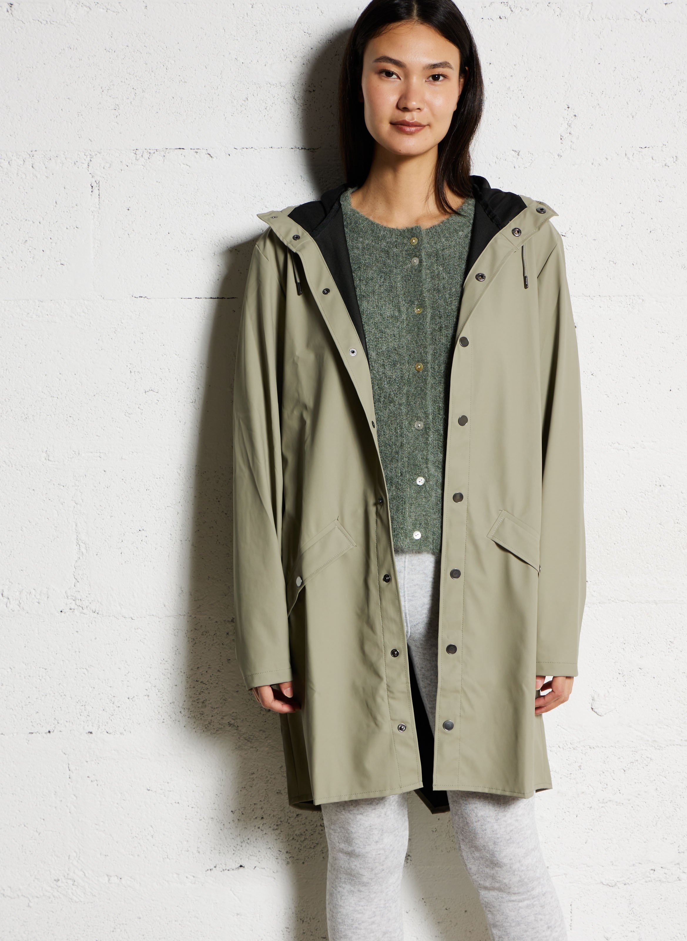 High-neck hooded parka RAINS Green
