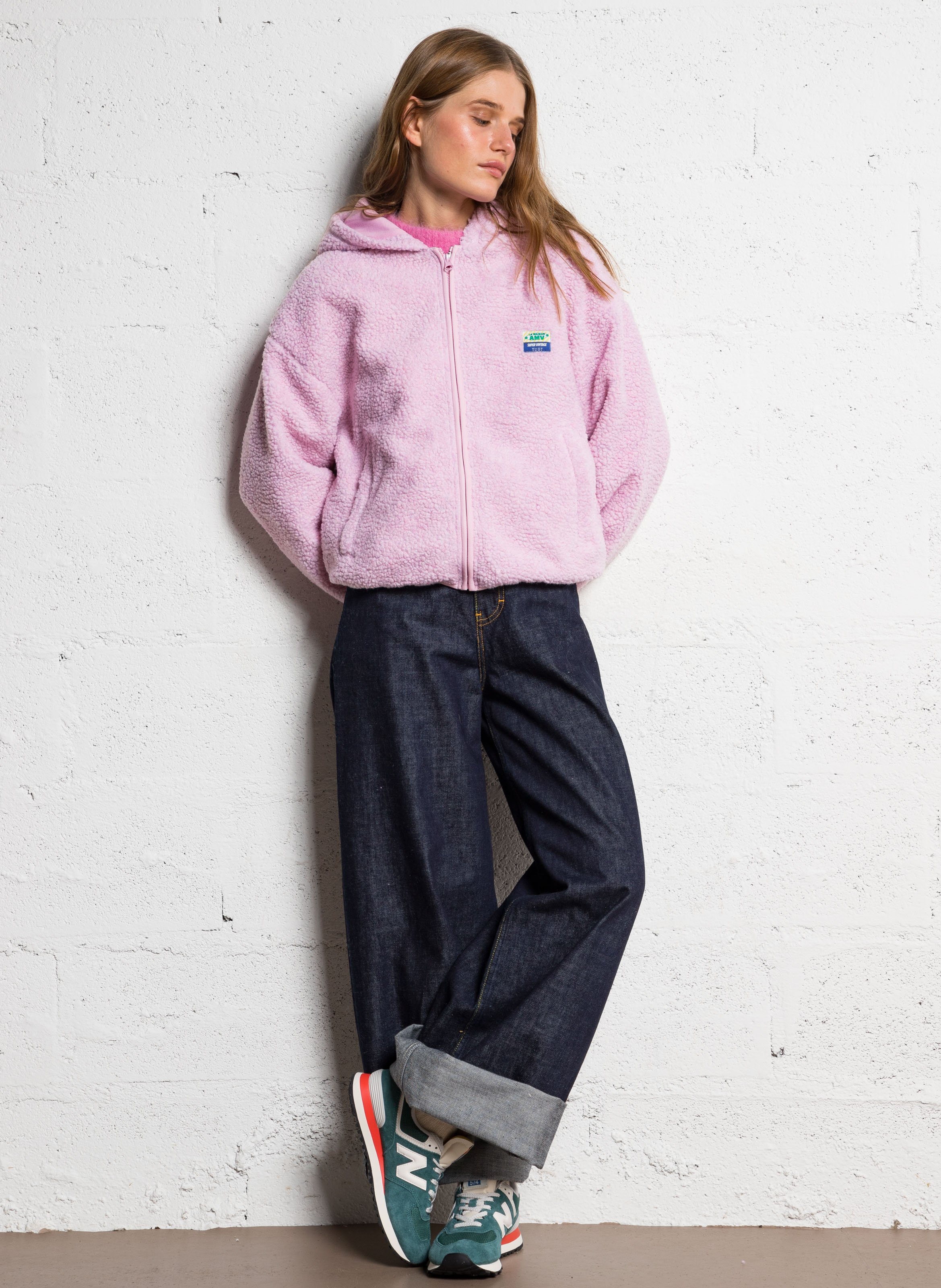 Weite Fleecejacke mit Kapuze AMERICAN VINTAGE Rosa