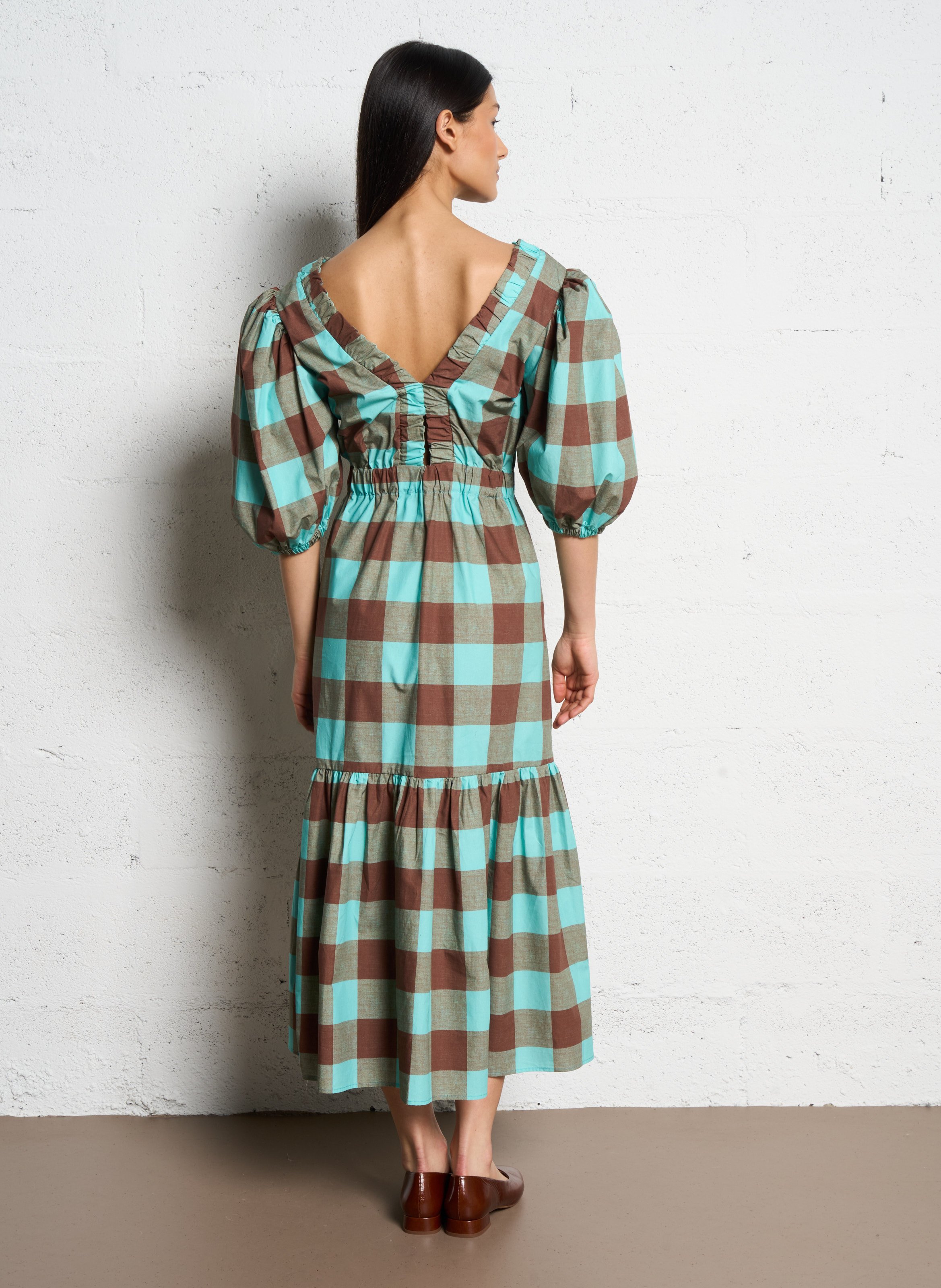 Fitted cotton V-neck maxi dress DR BLOOM Brown