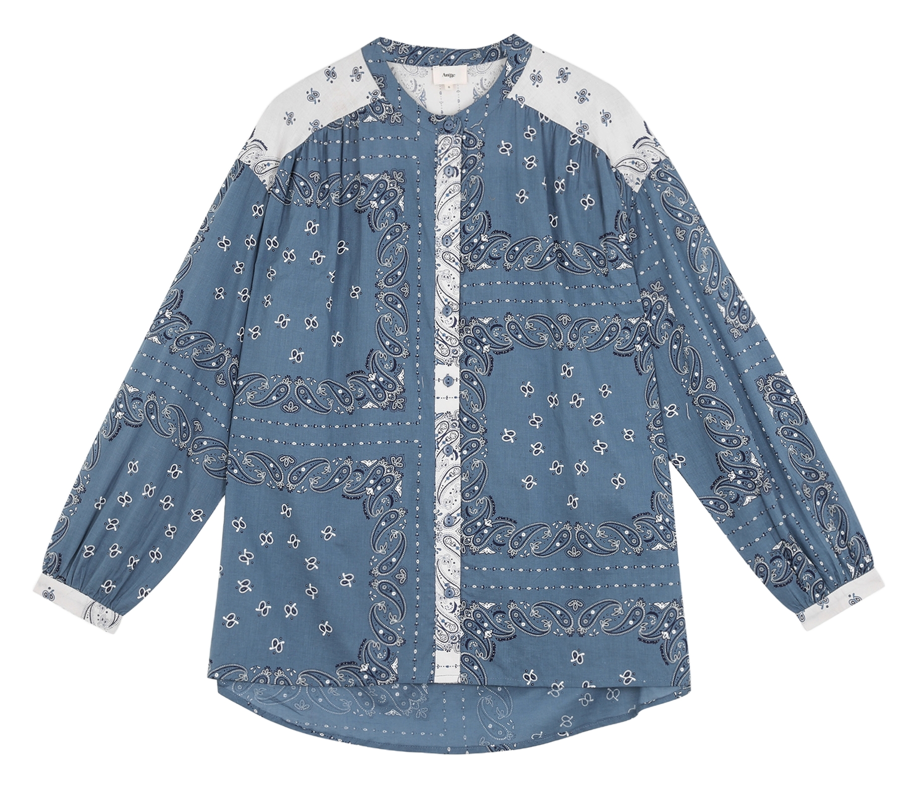 Round-neck printed cotton blouse AN'GE Blue