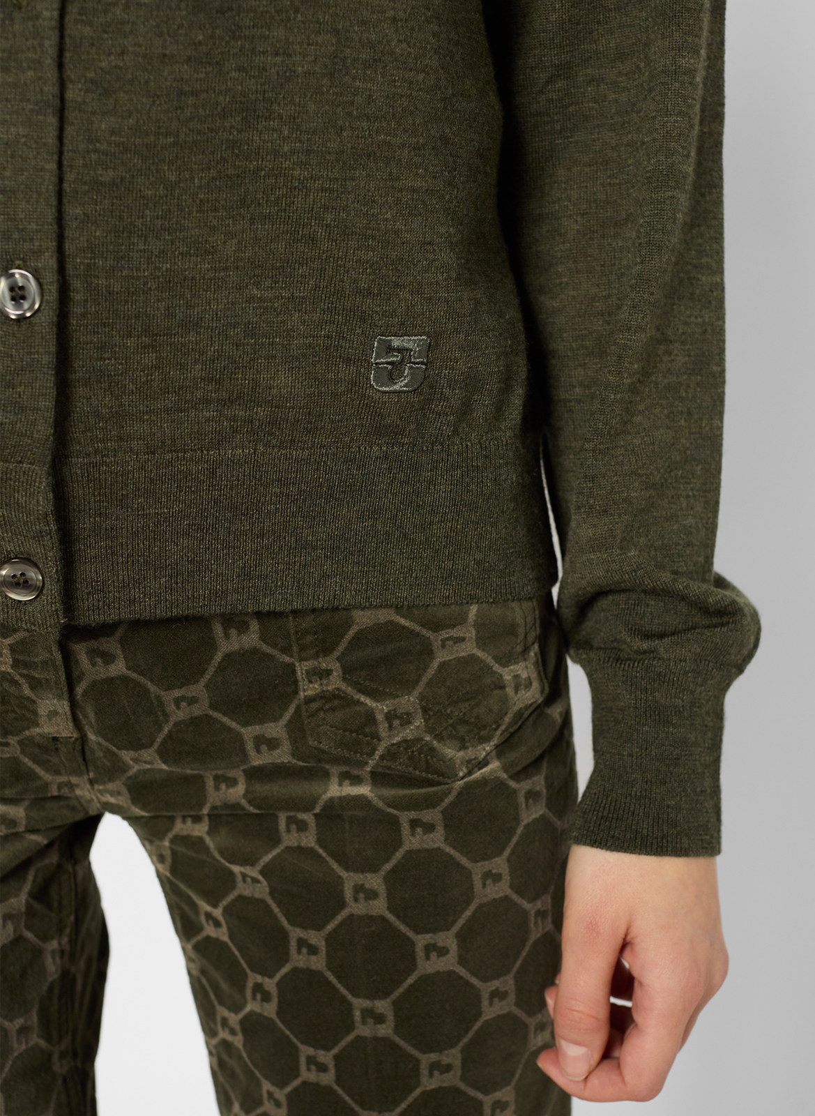 Ribbed merino wool embroidered cardigan GERARD DAREL Khaki