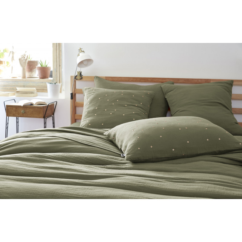 Cotton percale pillow case L'EFFET PAPILLON Green
