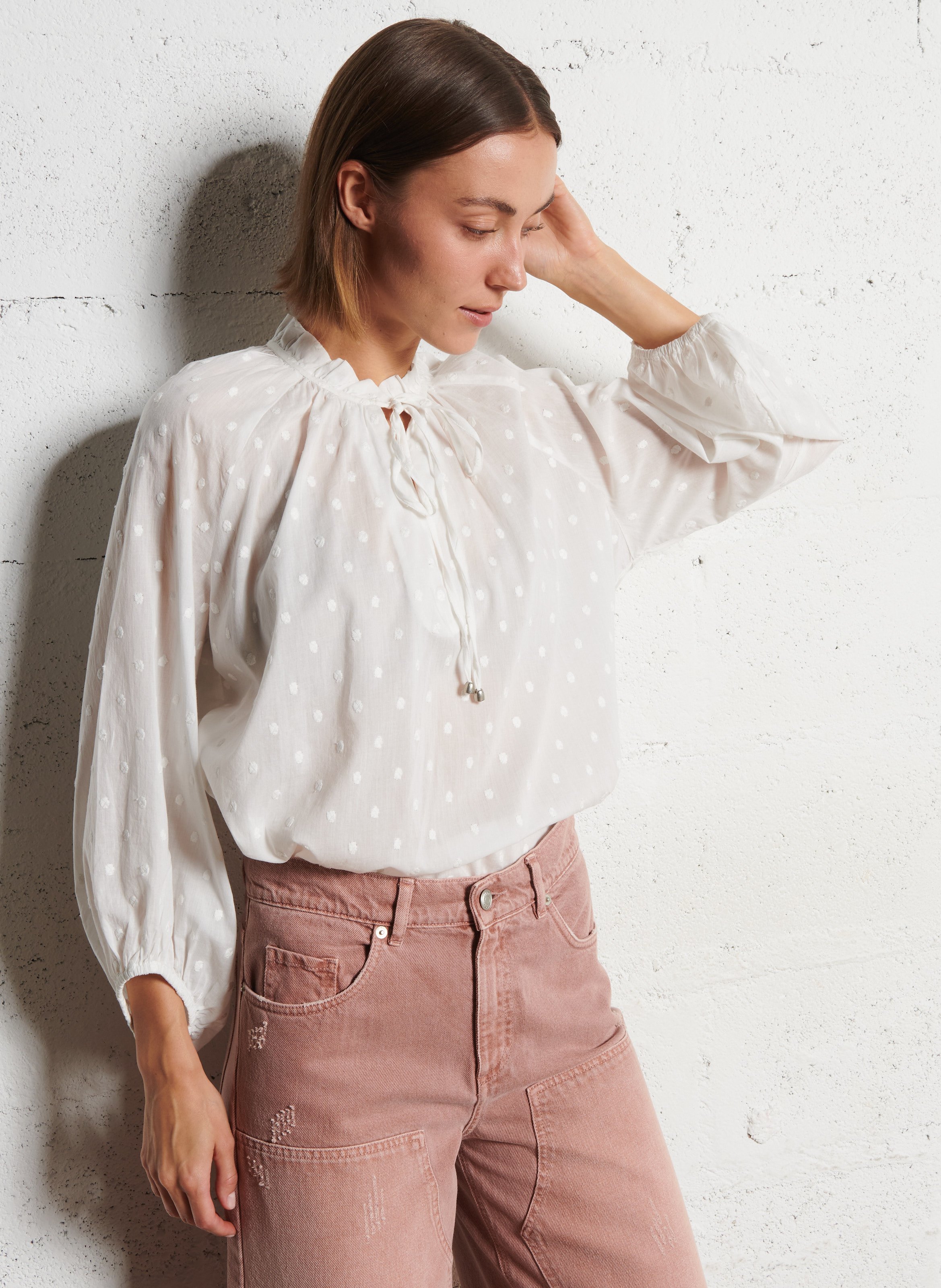 Oversize Baumwollbluse mit Muster IKKS Weiss