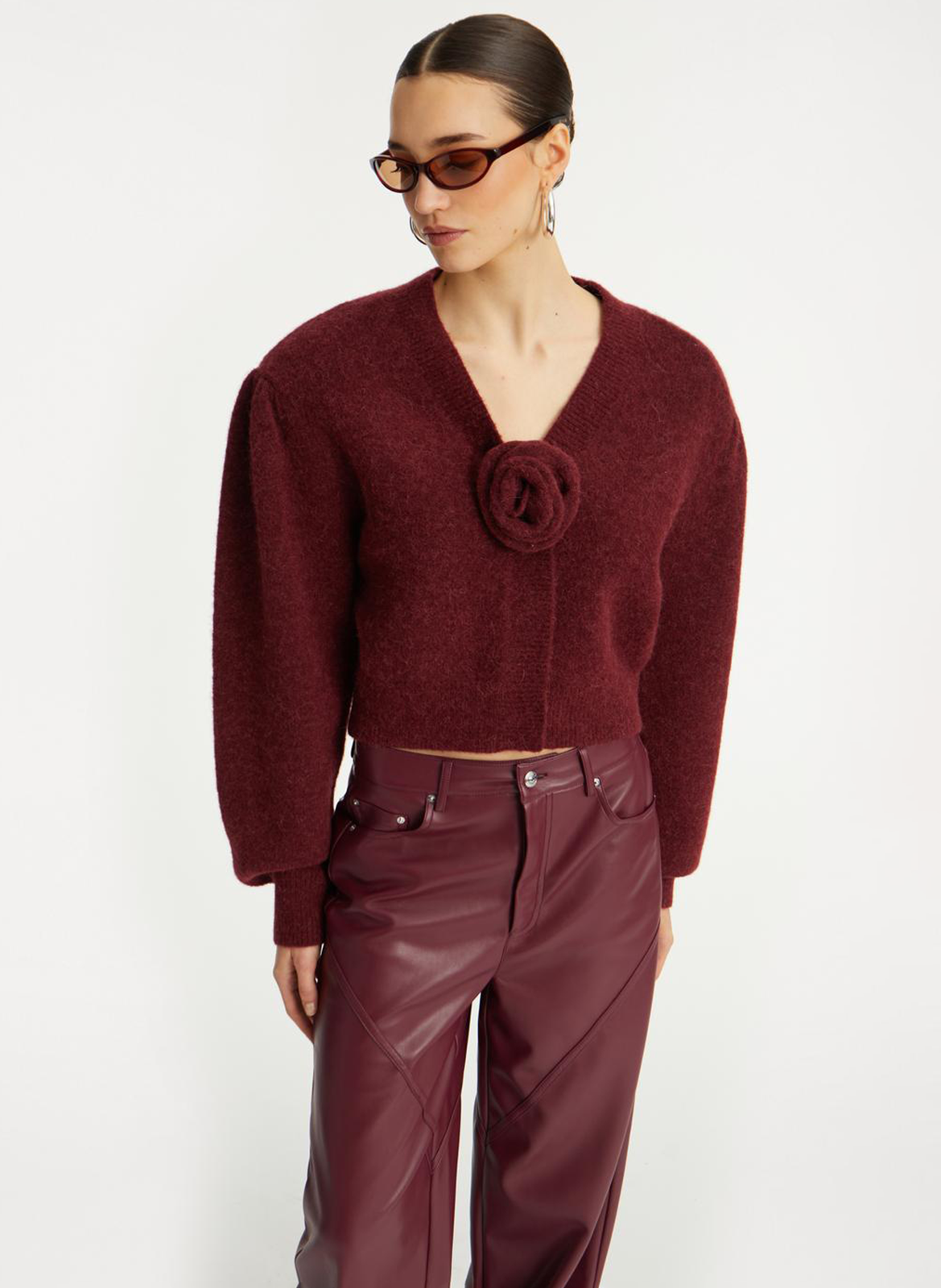 Leather-look straight-leg pants ROTATE Brown