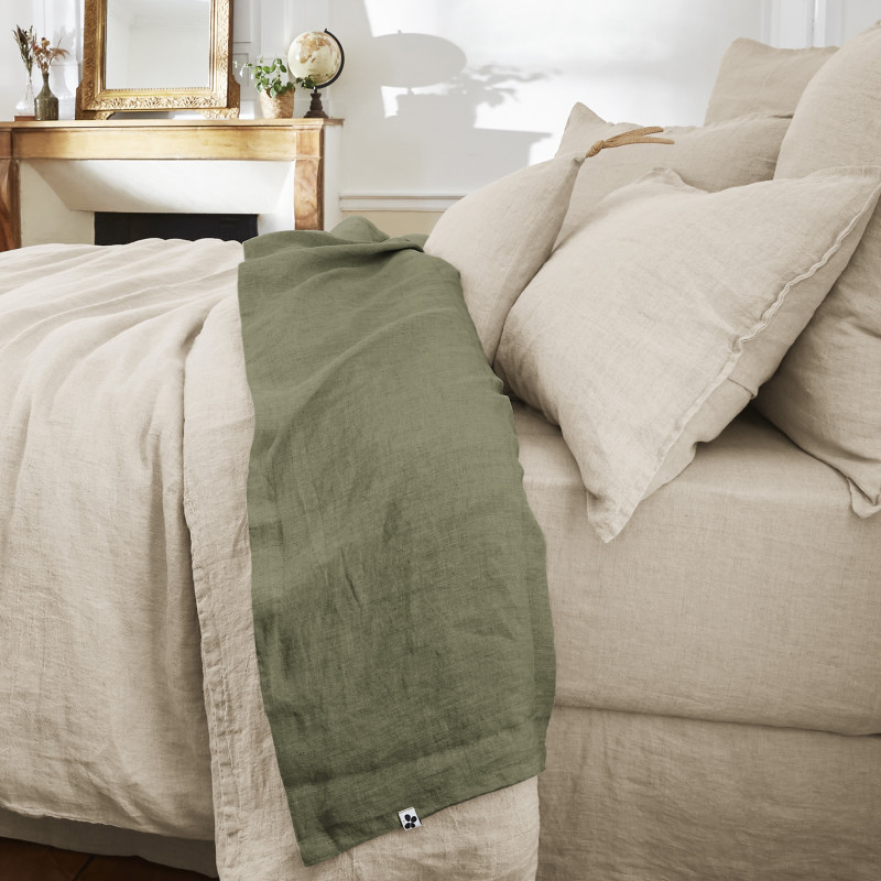 Flat sheet "soline" in washed linen, all sizes L'EFFET PAPILLON Green