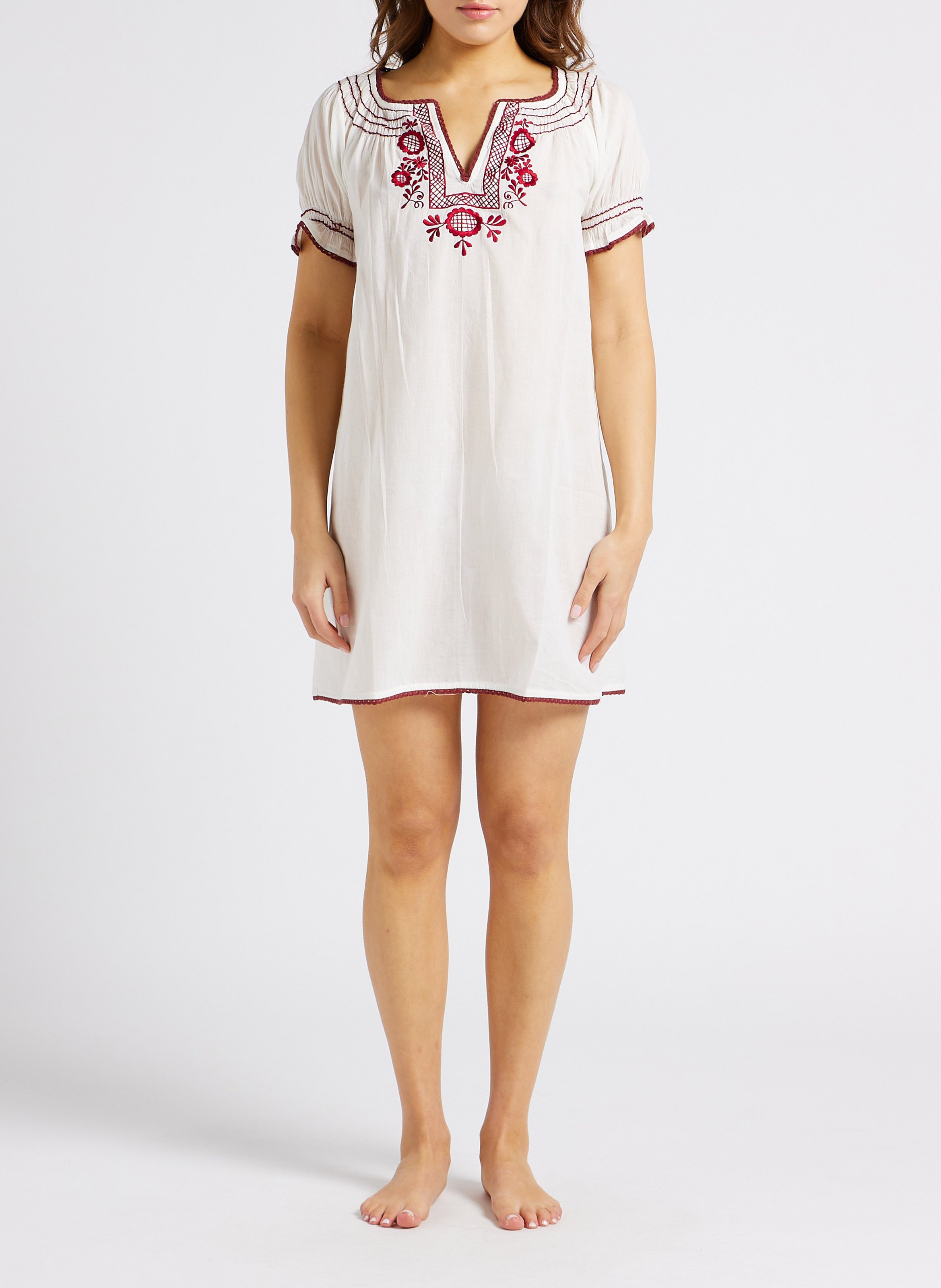 Korte, katoenen jurk met borduursel en tuniekhals GERMAINE DES PRES Wit