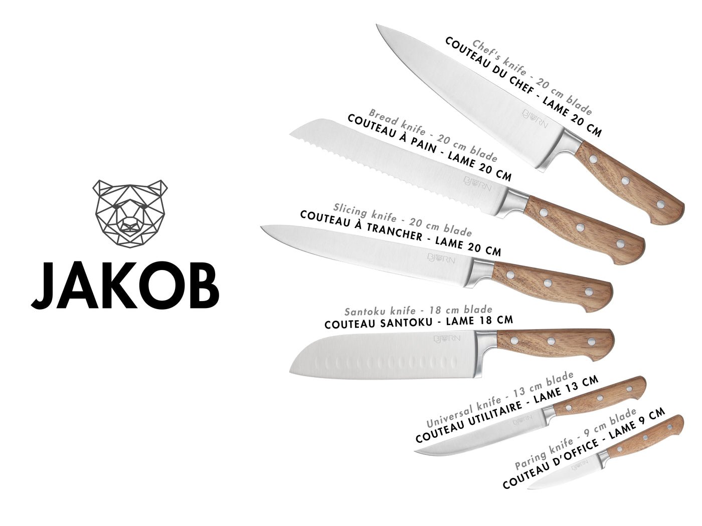 Jakob kitchen knives - 6 pieces BJORN Brown