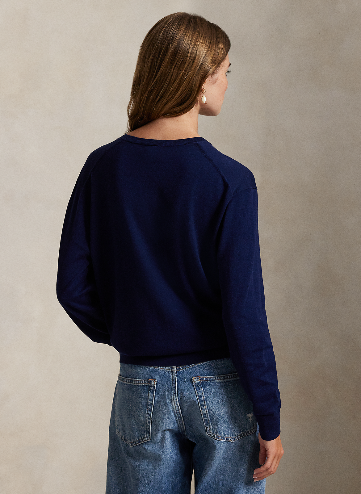 Pull col V en coton POLO RALPH LAUREN Bleu