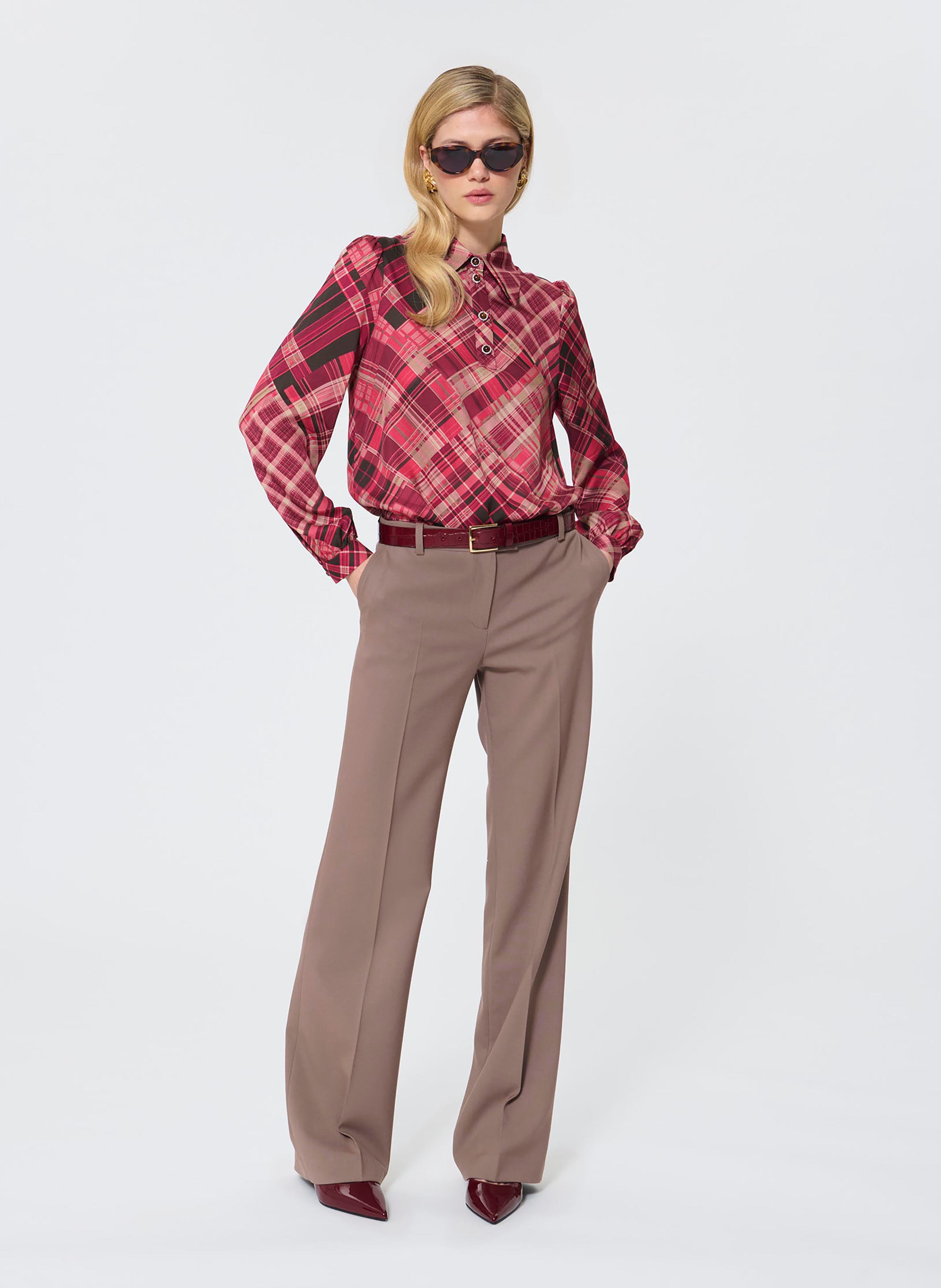 Top con collo a polo stampa a quadri TARA JARMON Rosa