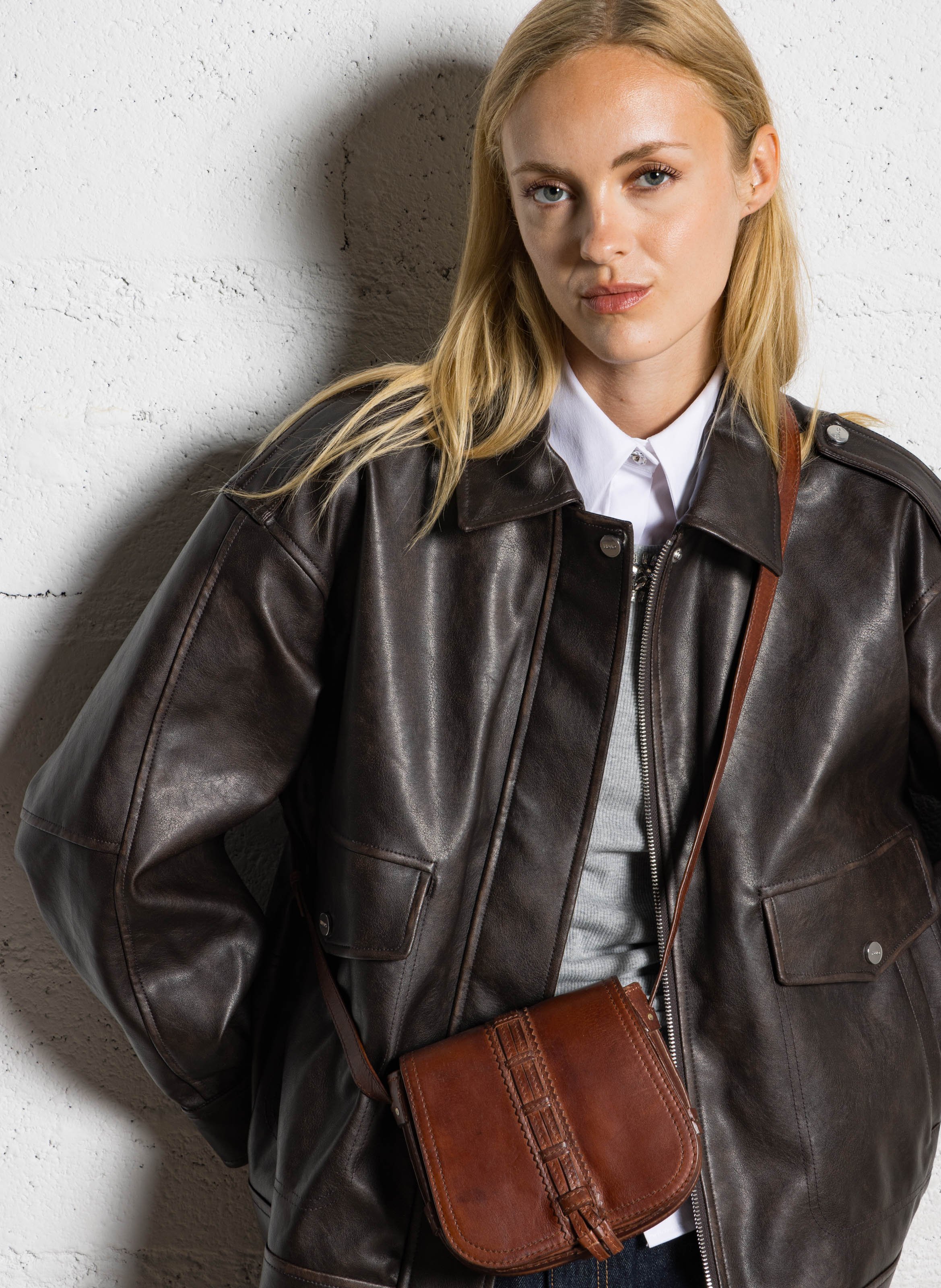 Sac bandoulière en cuir MAISON 123 Beige