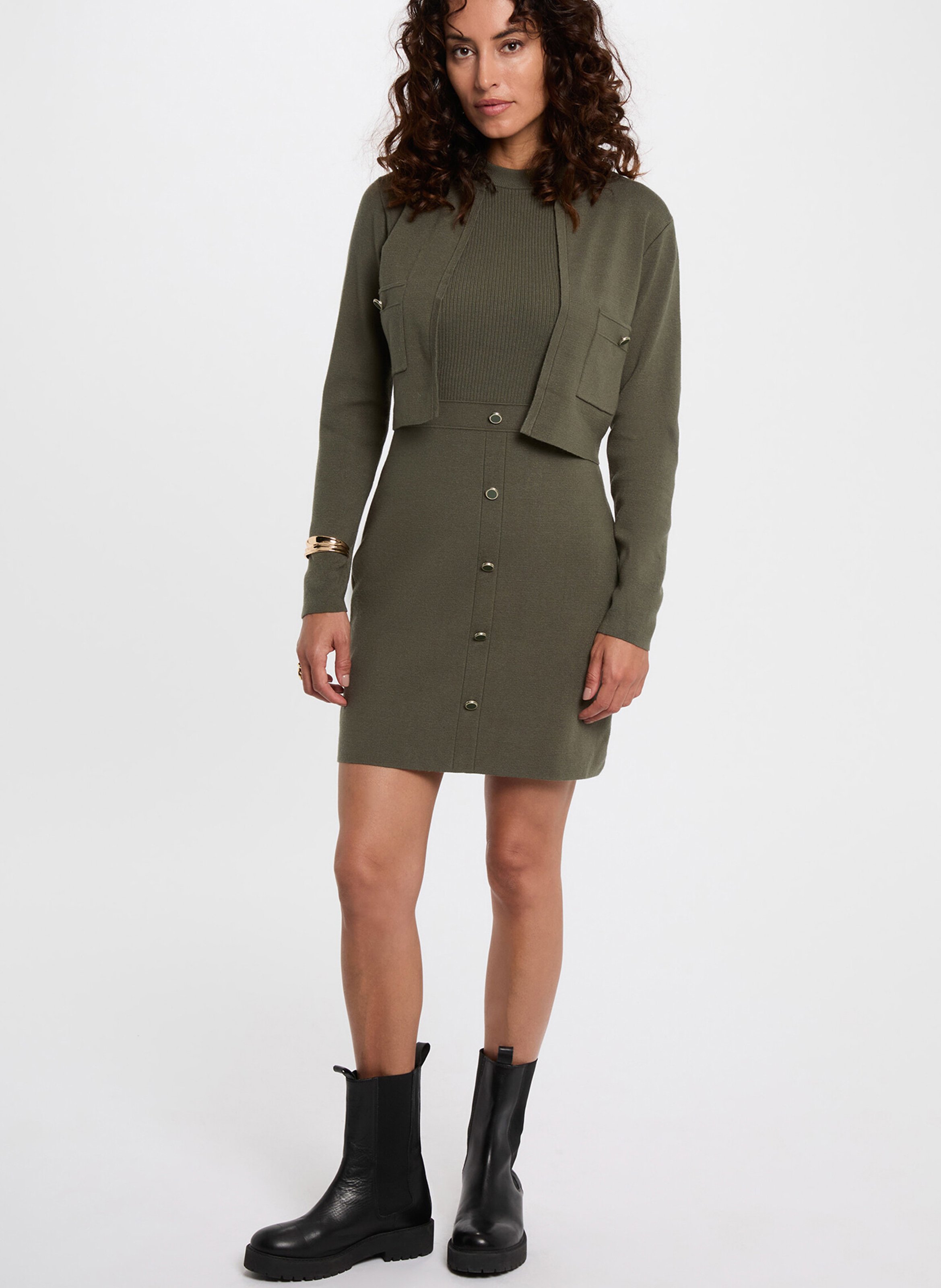 Korte jurk met ronde hals en 2-in-1-effect MORGAN Groen