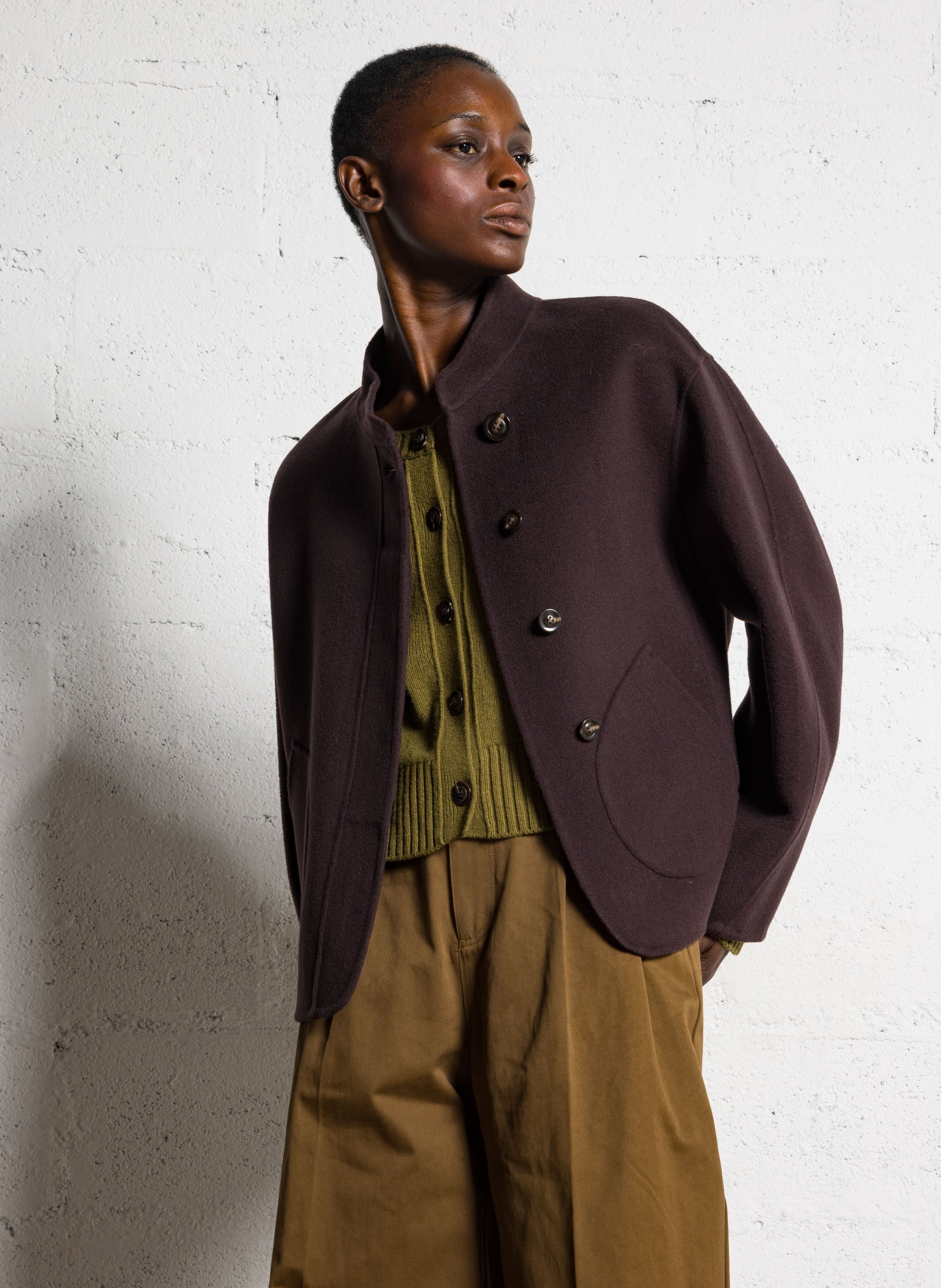 Manteau col rond en laine mélangée  SOEUR Prune