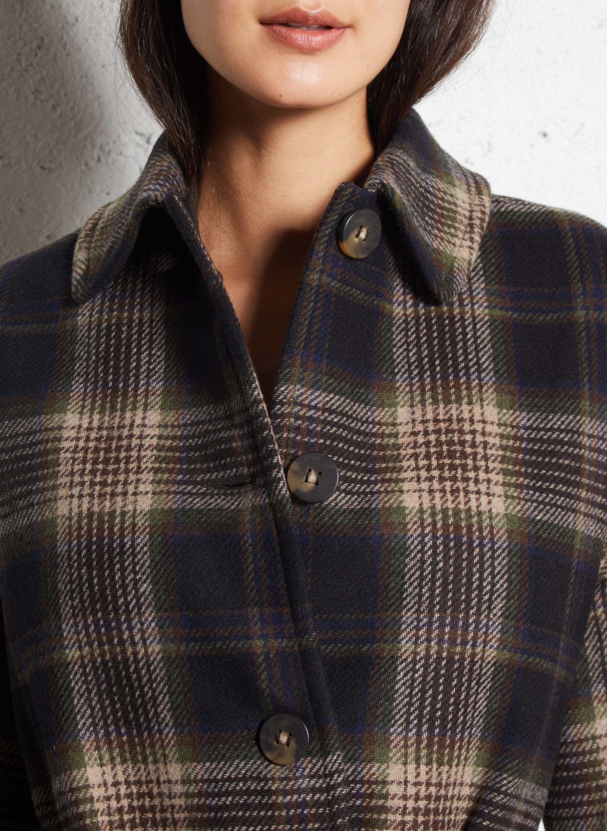 Manteau long col classique à carreaux en laine mélangée DIEGA Multicolore