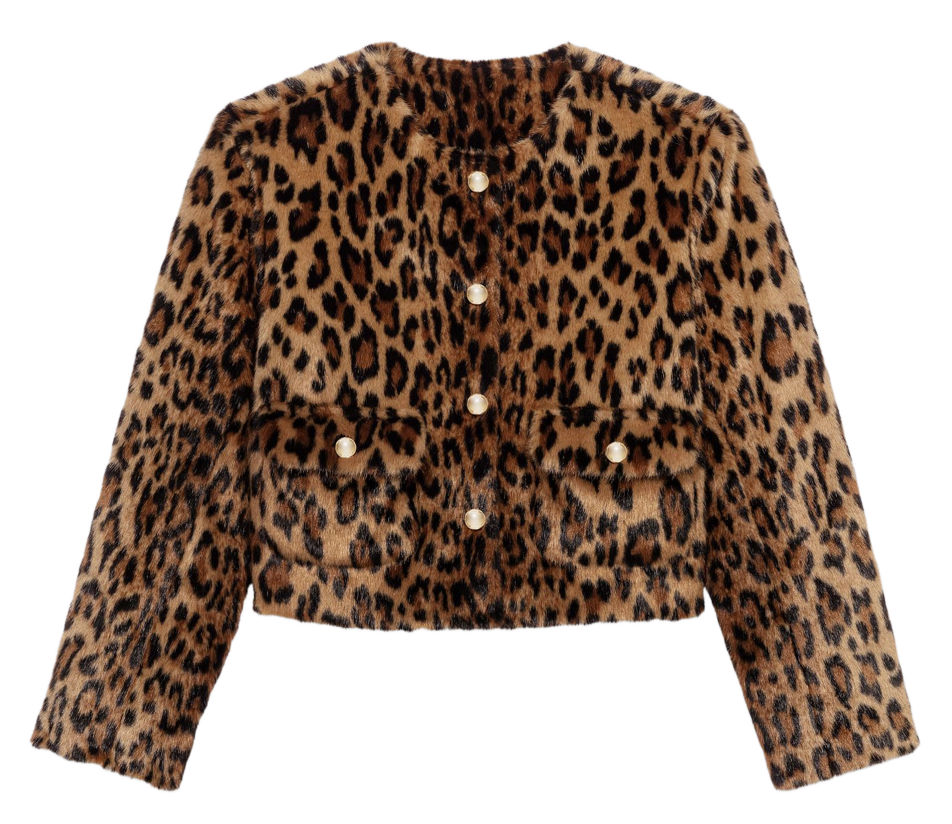 Straight jacket with round neckline in printed faux fur MAJE Brown
