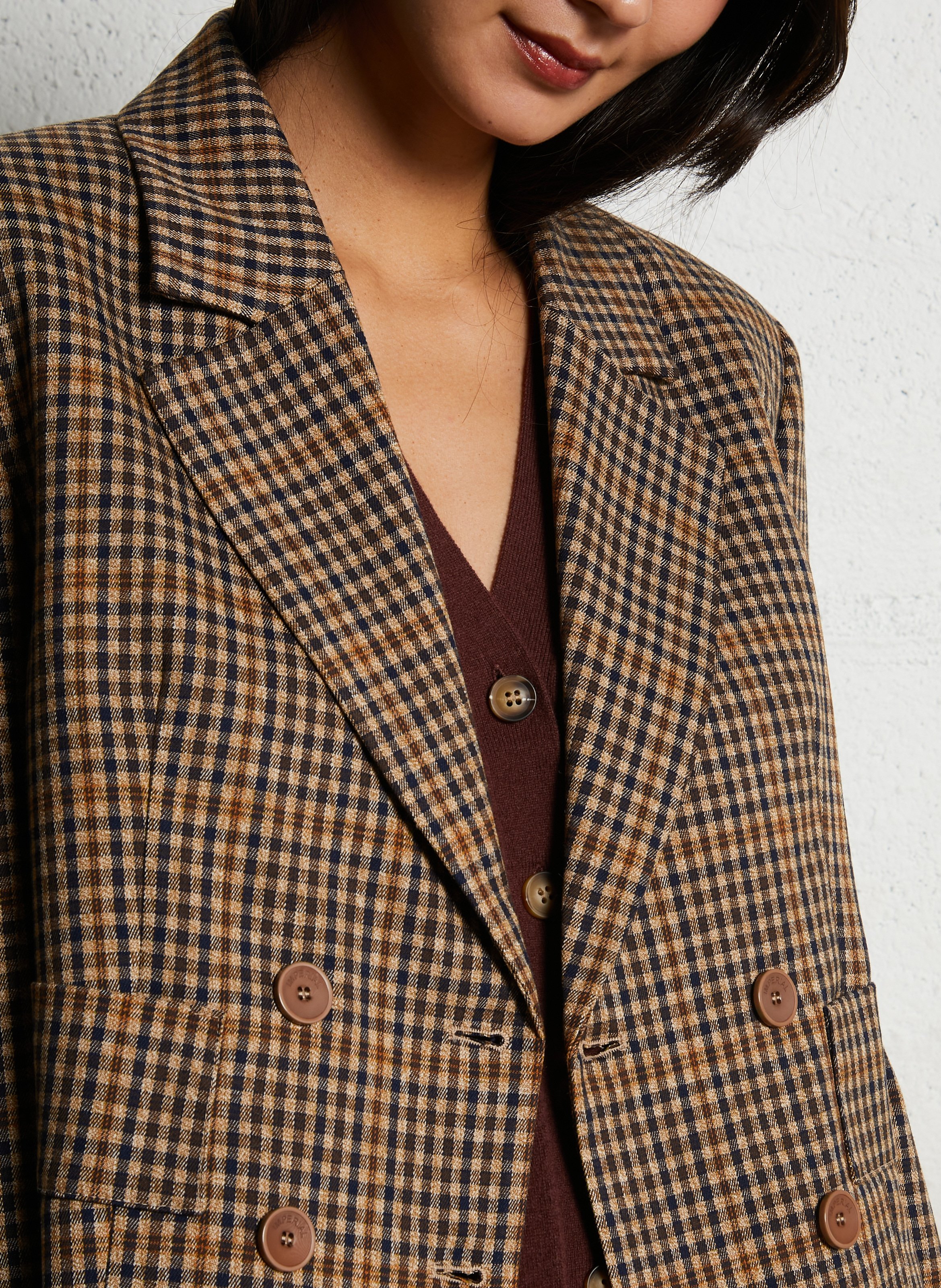 Veste oversize col tailleur à carreaux IMPERIAL Marron