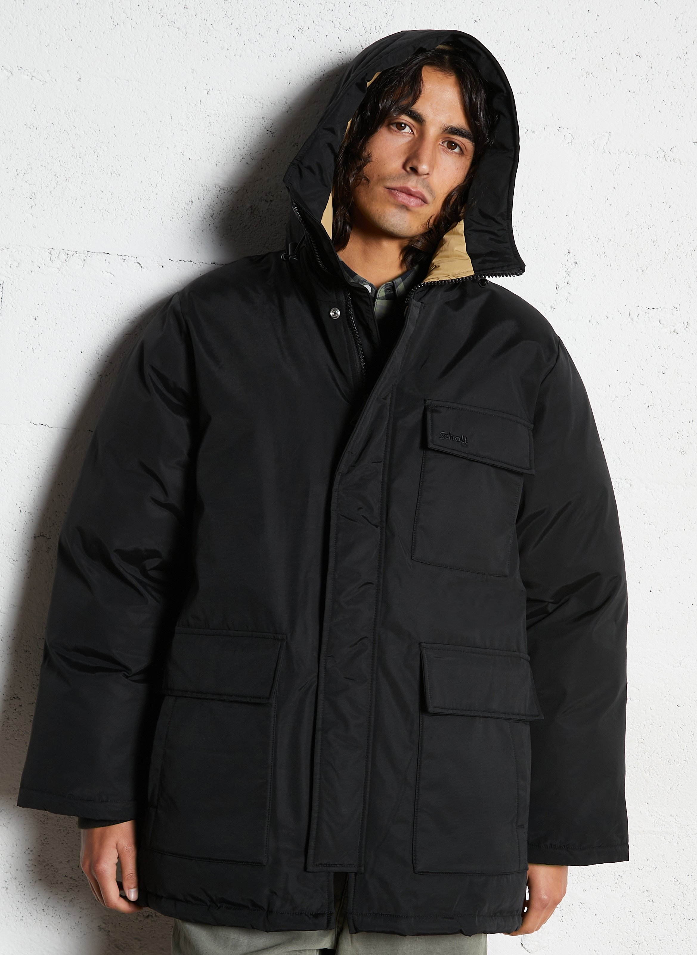Straight hooded parka in blended cotton SCHOTT Black