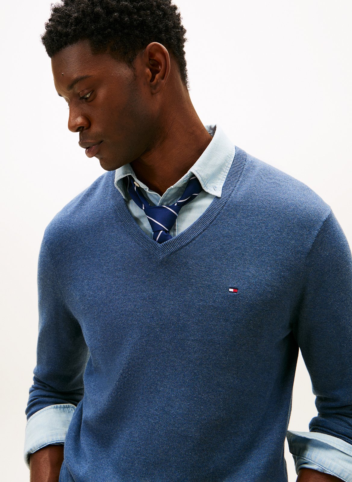 Straight V-neck cotton sweater TOMMY HILFIGER Blue