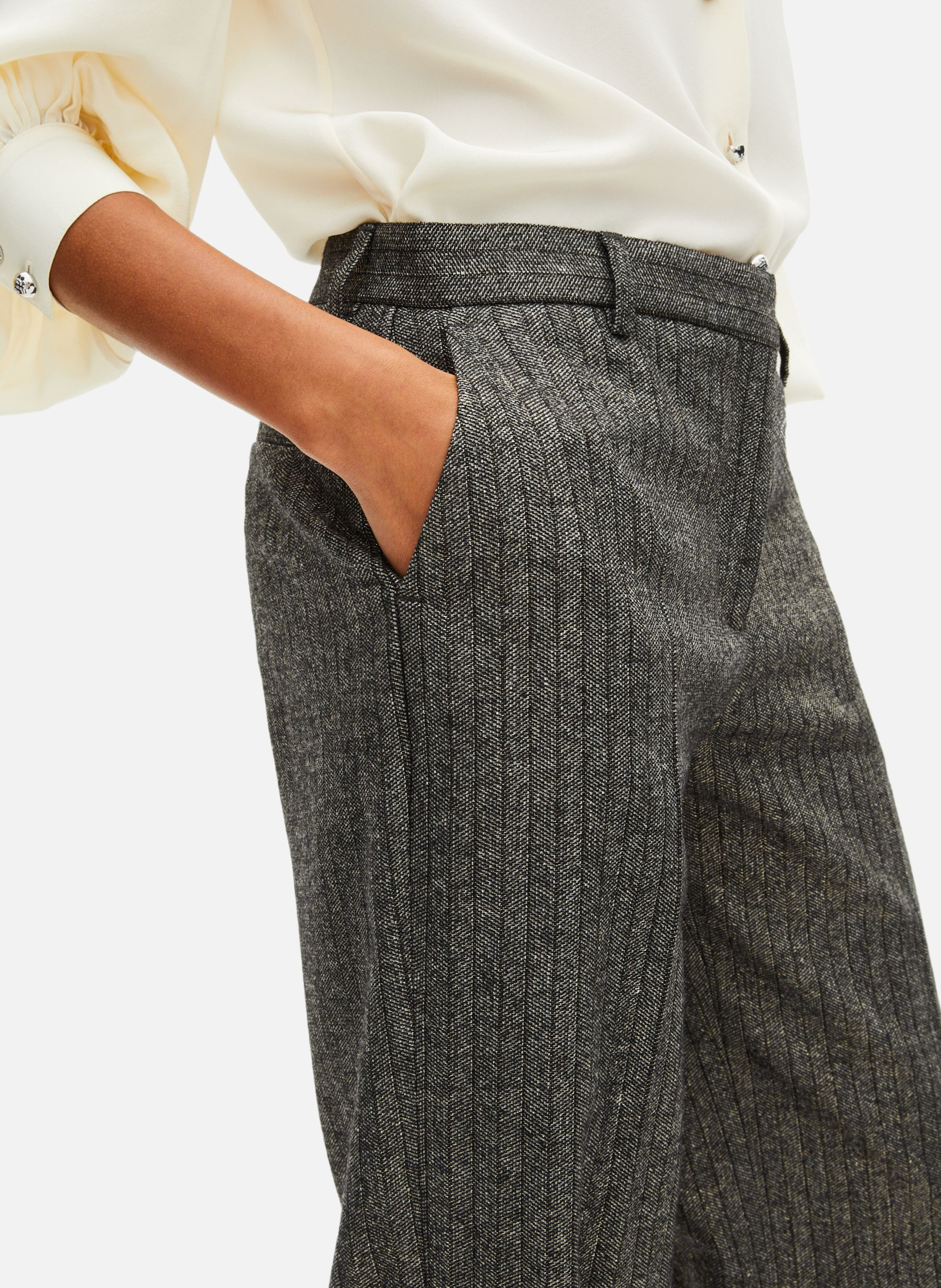 Pantalon tailleur droit à chevrons lurex THE KOOPLES Noir