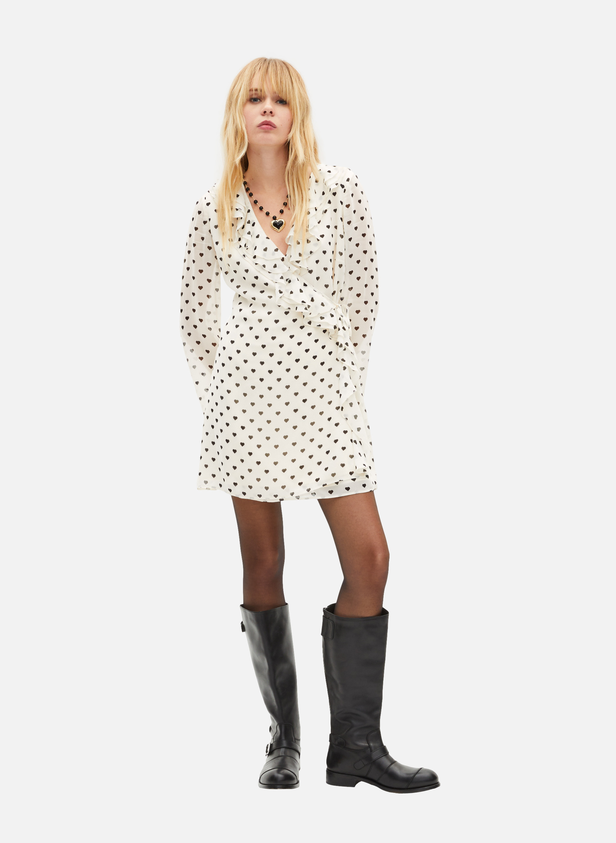 Short wrap dress with heart print THE KOOPLES White