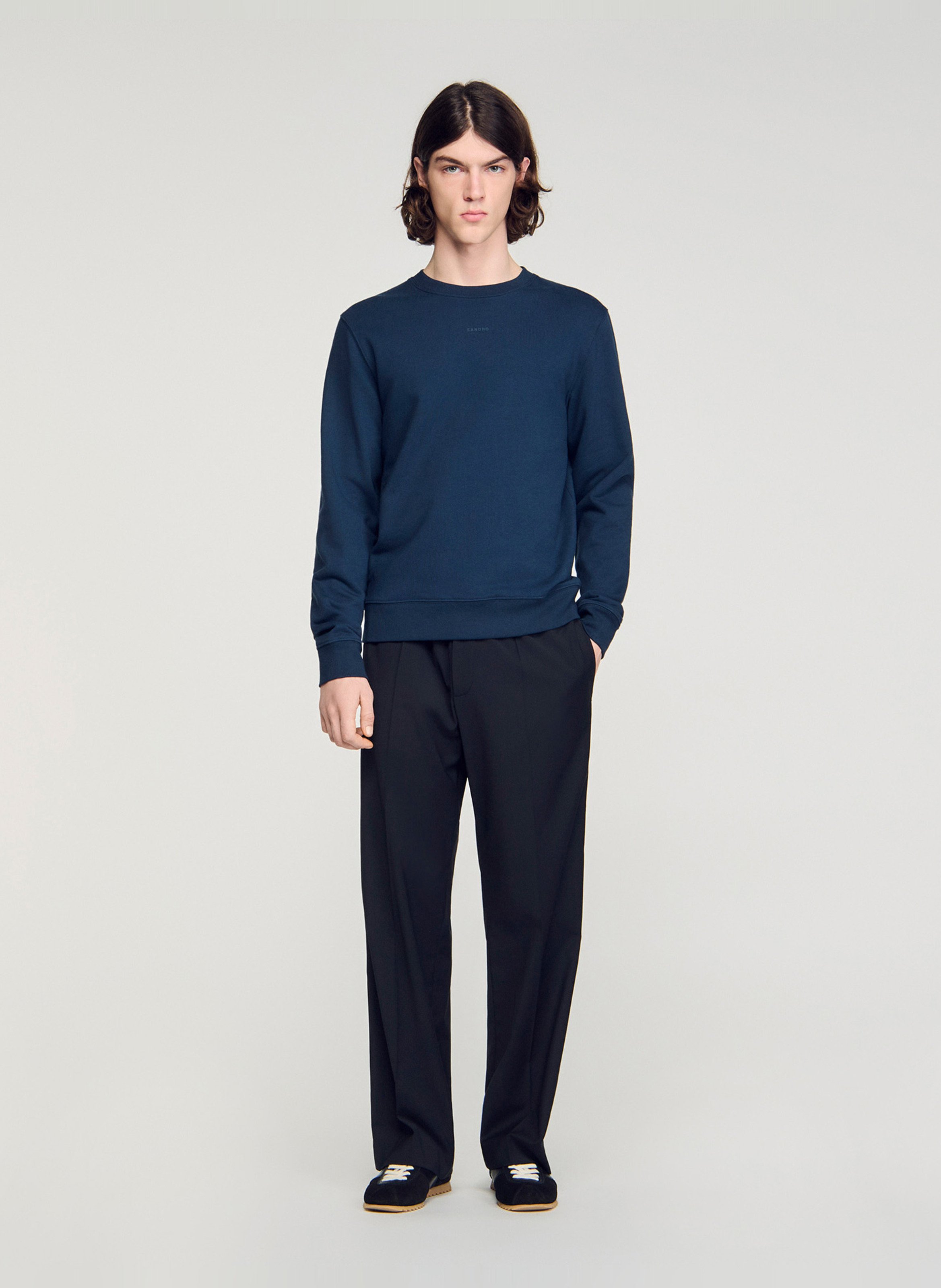 Sweat droit col rond en coton SANDRO Bleu