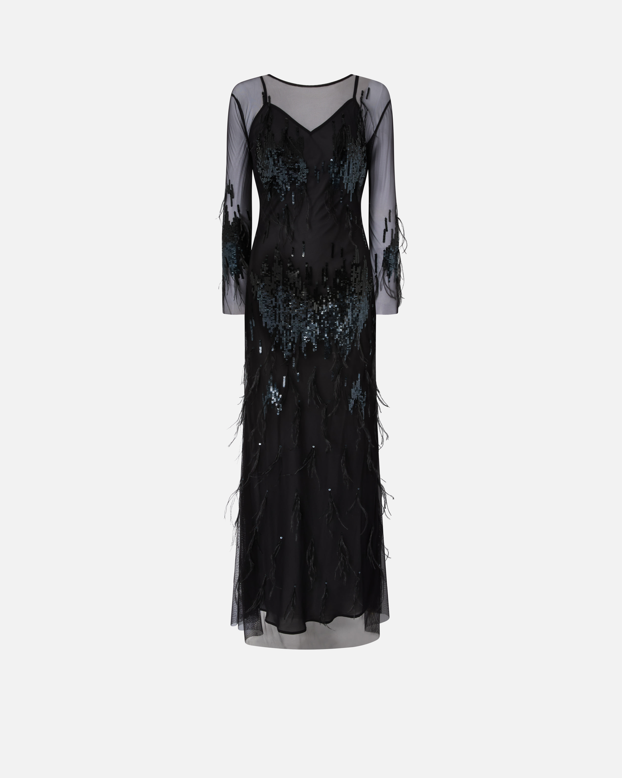 Sequin and Feather Dress PINKO Black