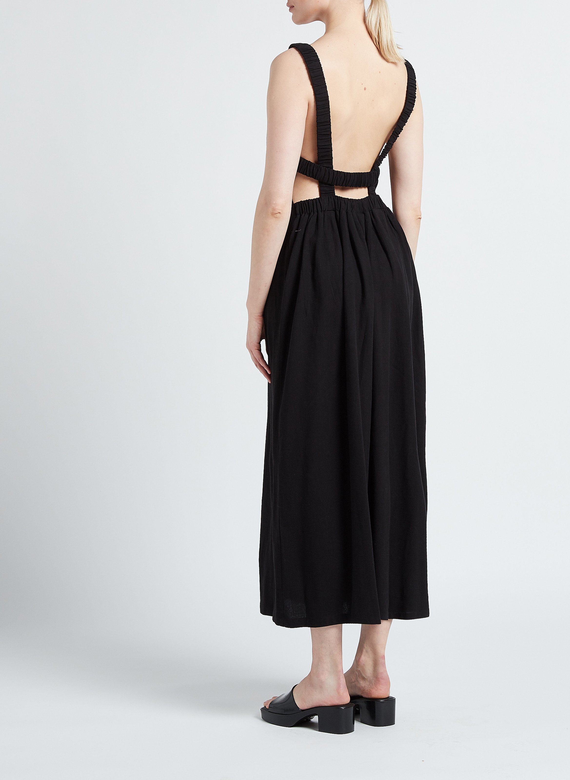 Ausgestelltes Maxikleid aus Leinen-Mix RITA ROW Schwarz