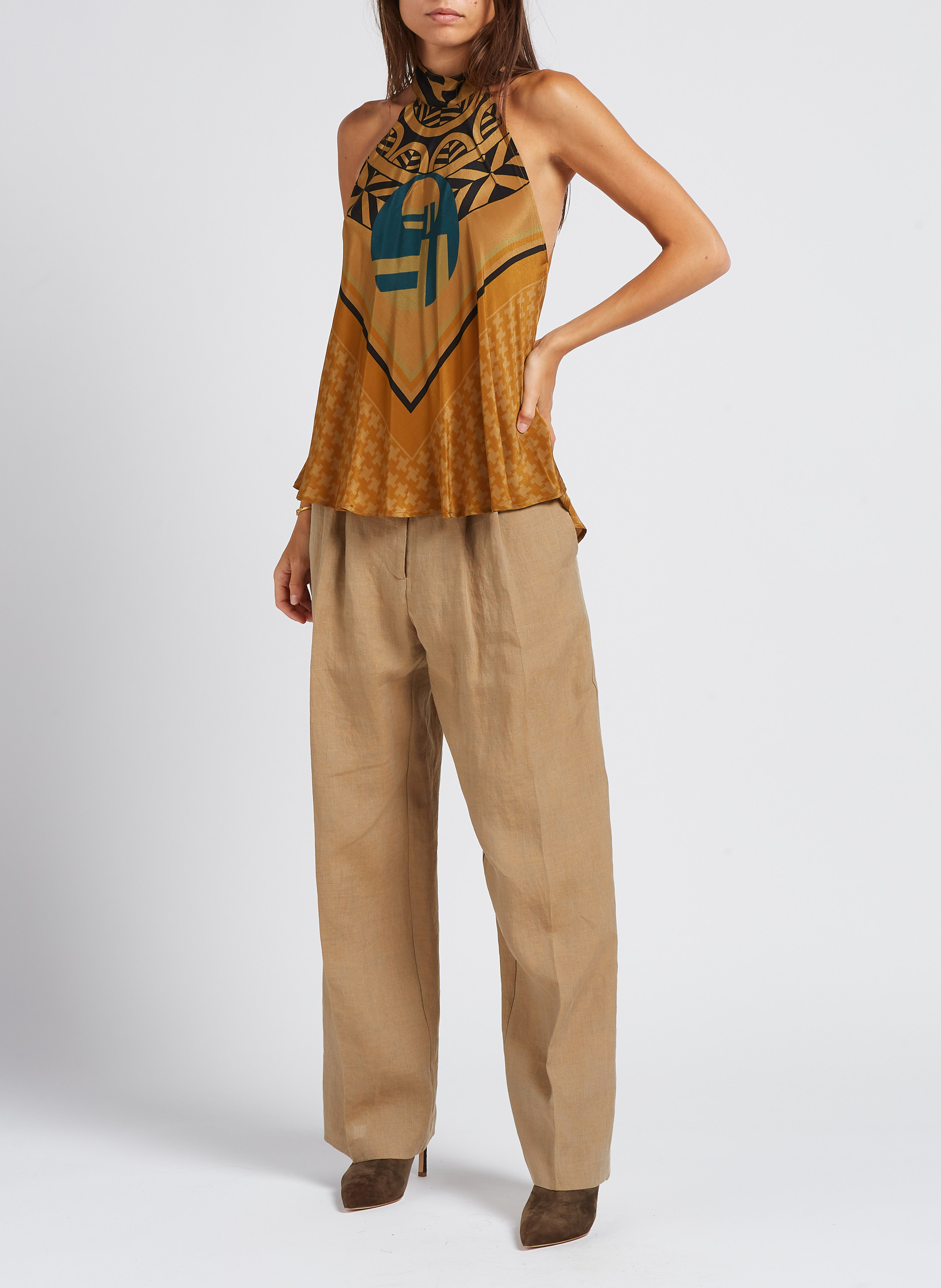 Wide-leg pants with coloured studs MES DEMOISELLES Beige