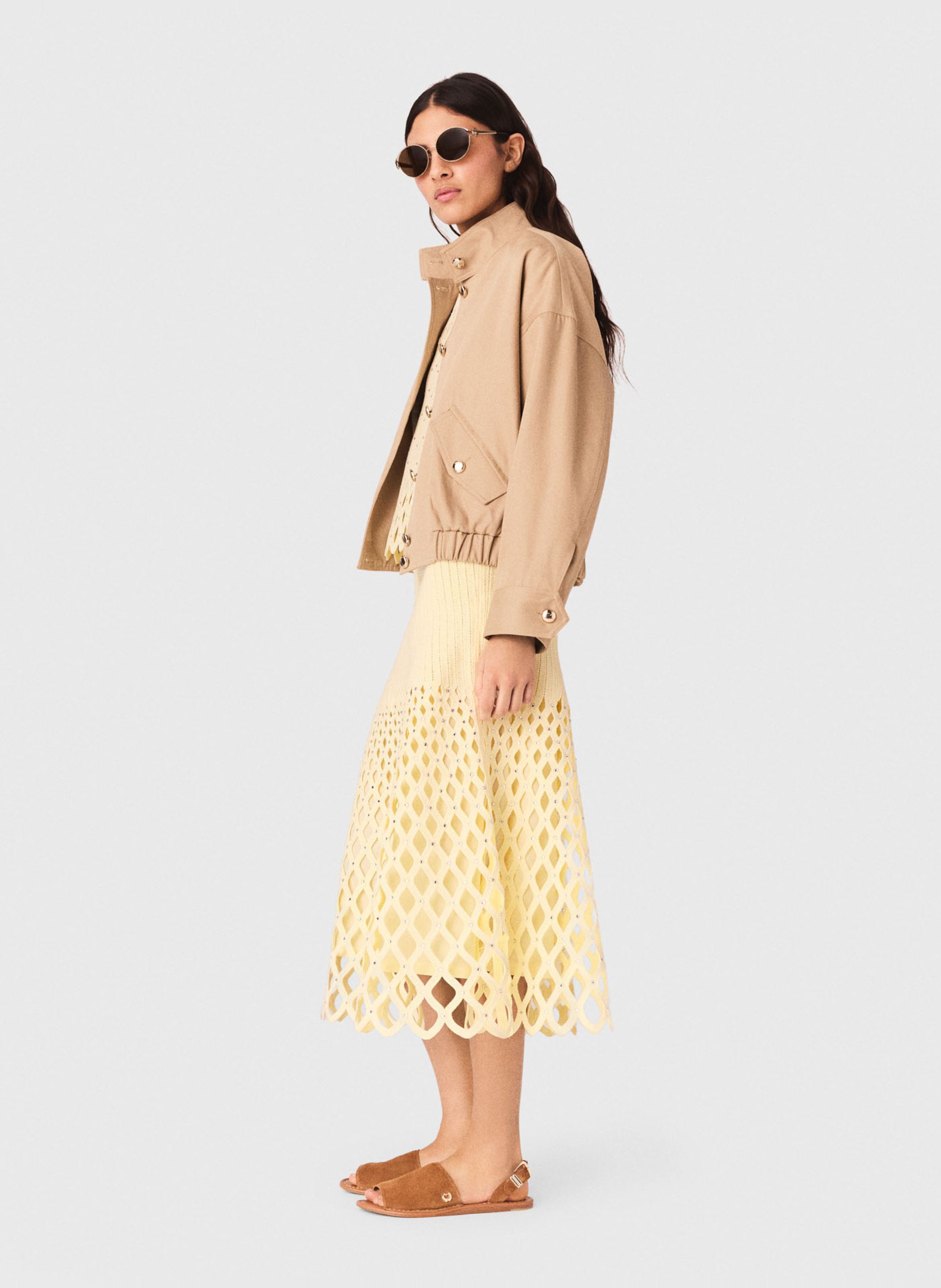 Halflange, opengewerkte rok MAJE Geel