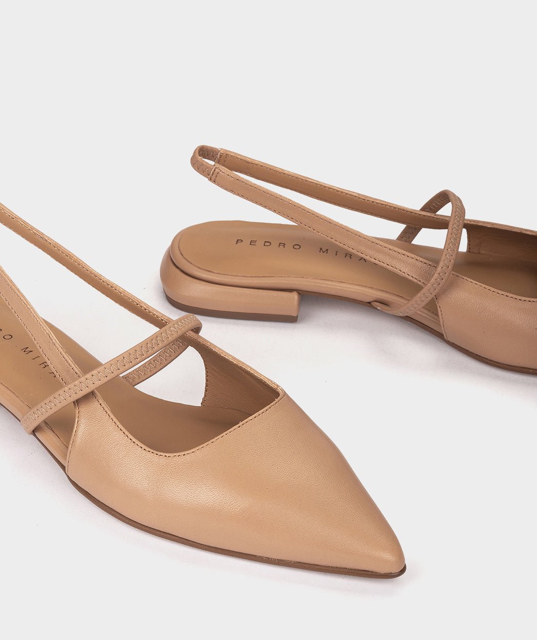 Ballet flats in camel leather, open at the heel. PEDRO MIRALLES Brown