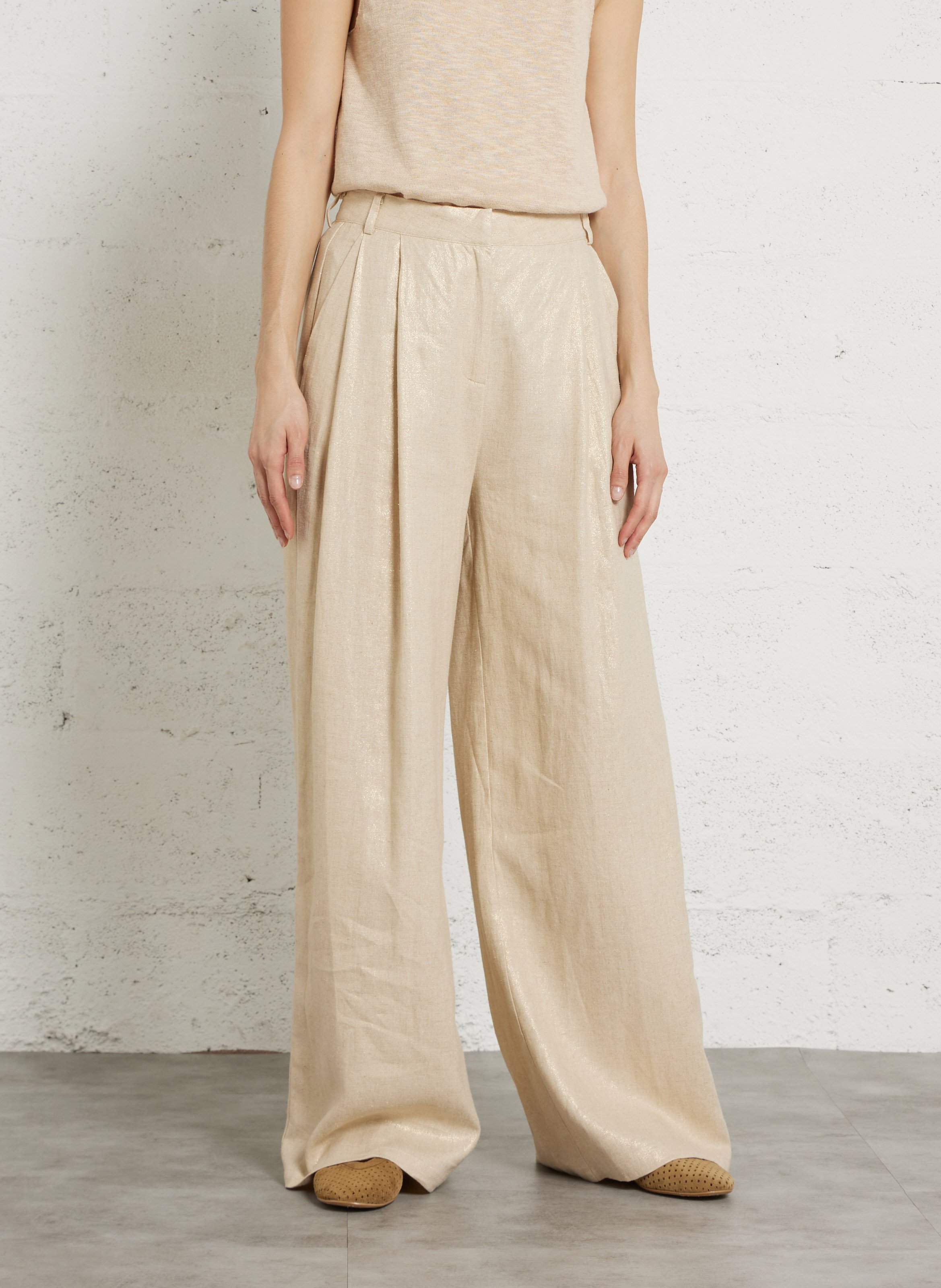 Pantalon large en lin mélangé pailleté LA PETITE ETOILE Doré