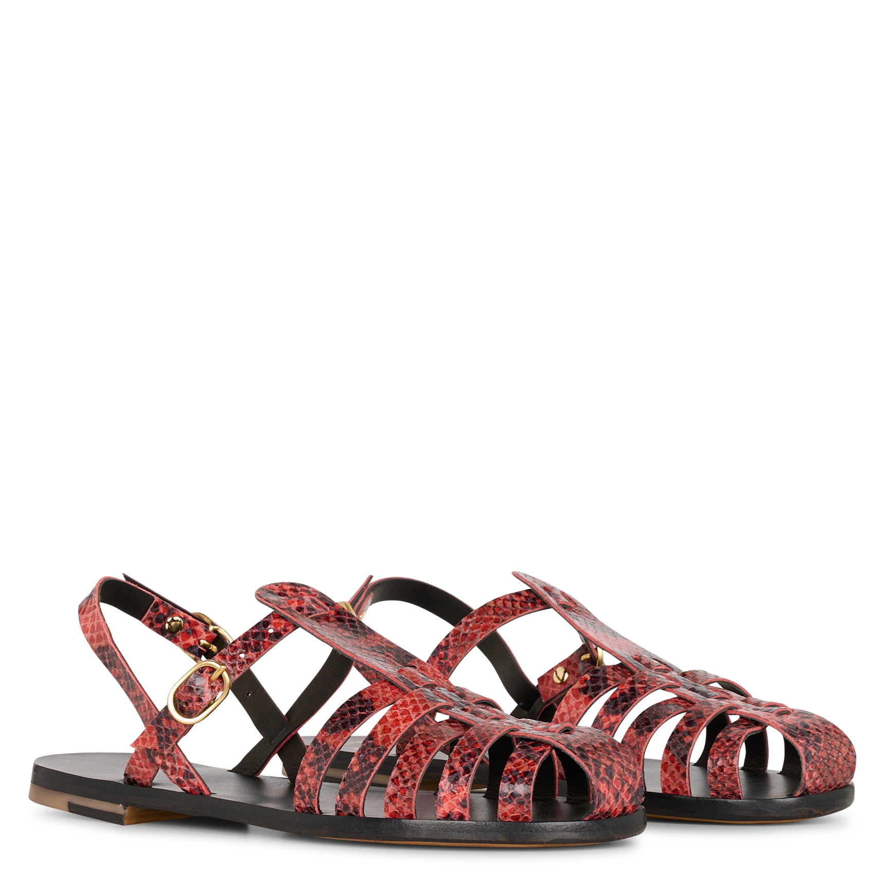 Fisherman sandalen van python-look leer MAMA PRAIA Rood