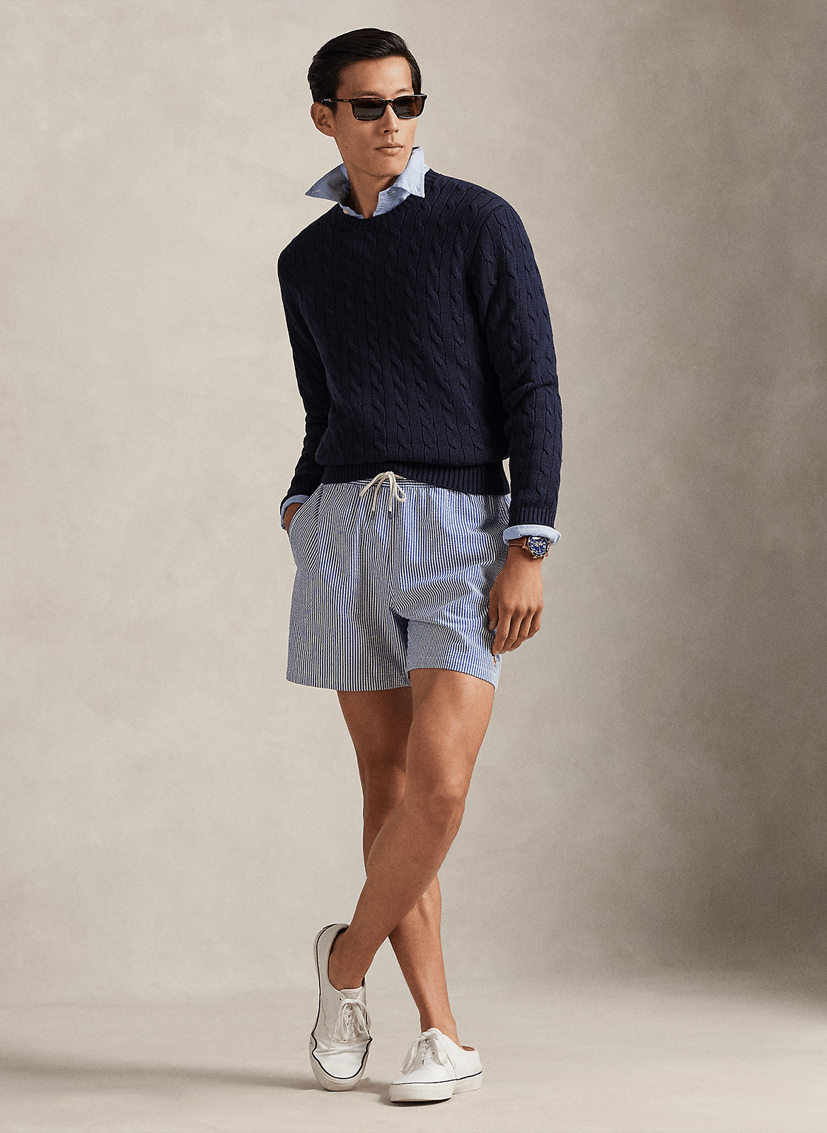 Korte rechte gestreepte broek van katoenmix POLO RALPH LAUREN Blauw