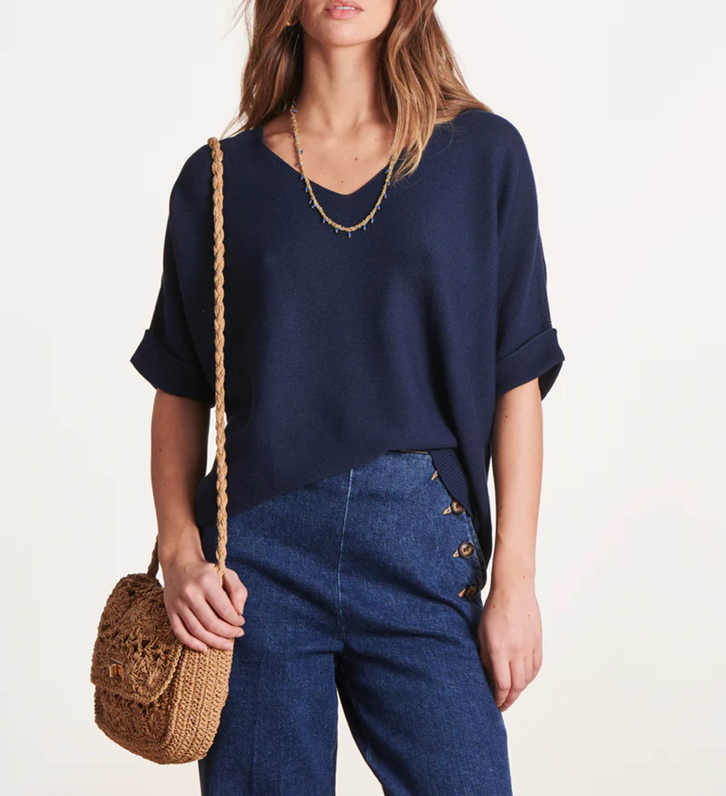 Weites Strick-Top mit V-Ausschnitt LA FEE MARABOUTEE Blau