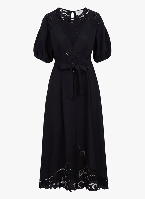 Midi cotton dress with round neck Black Sud express - Women | Place des Tendances Midi cotton dress with round neck Black Sud express - Women | Place des Tendances