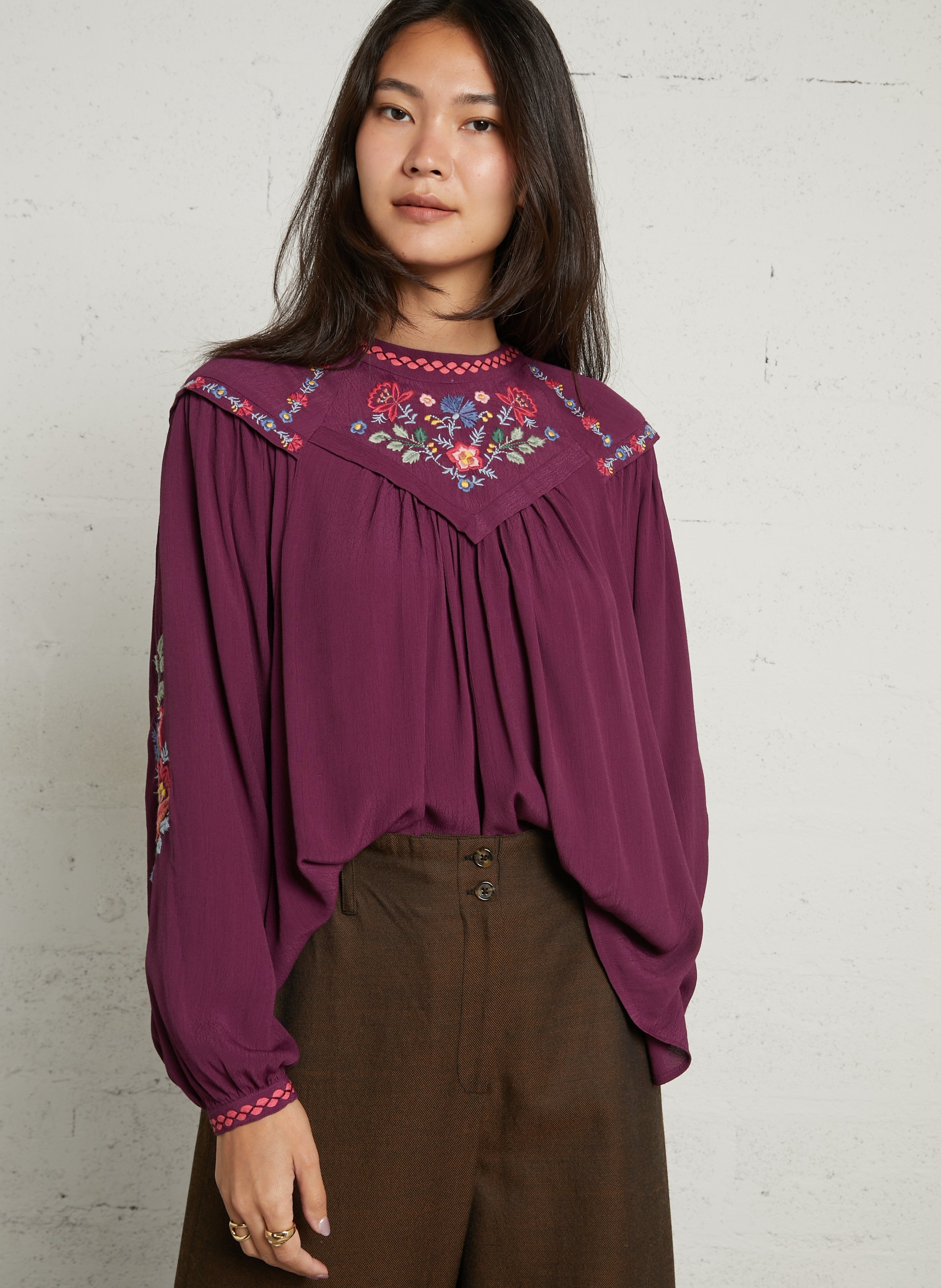 Blouse droite col rond brodé LOUISE MISHA Rouge