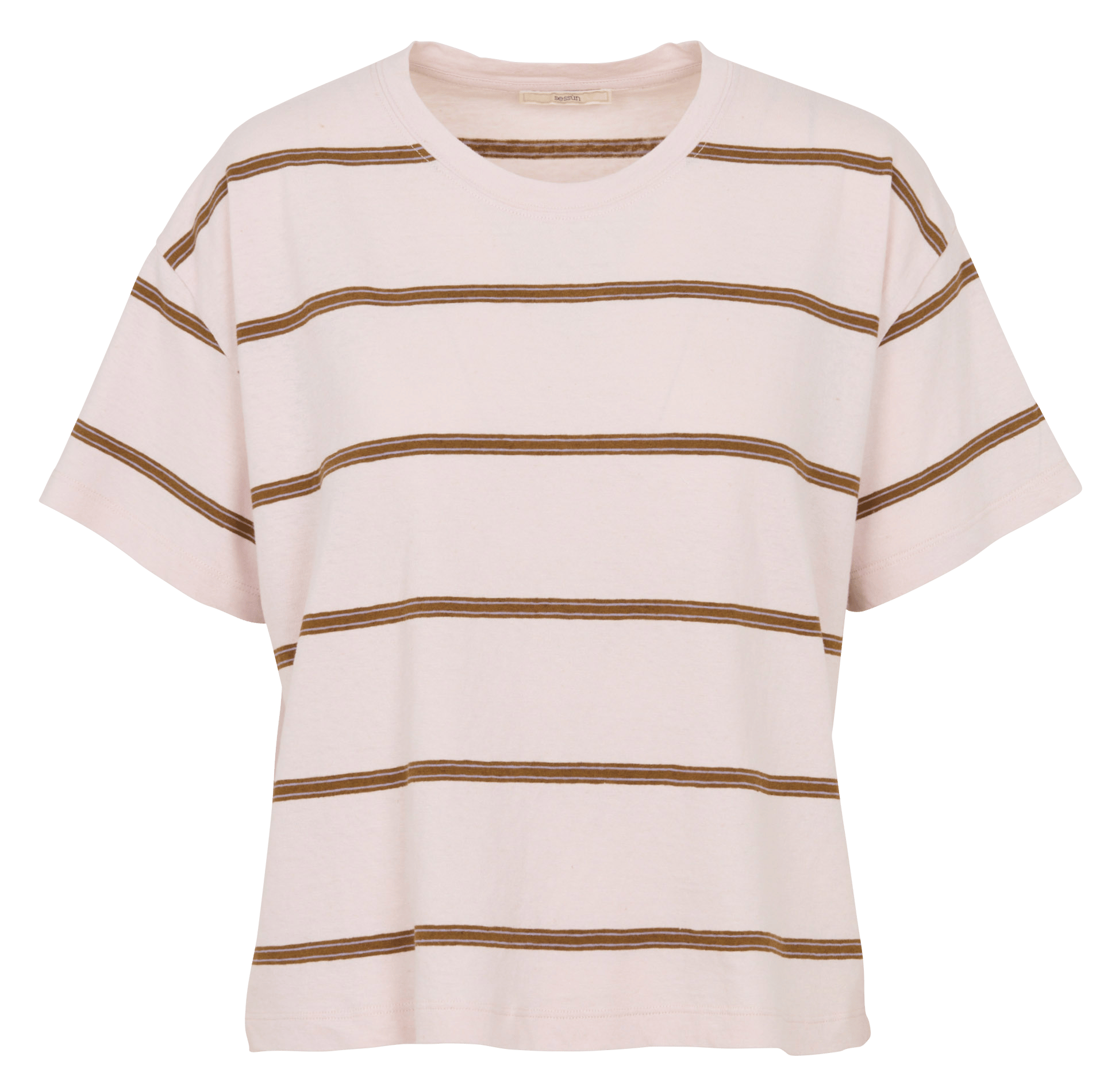 Tee-shirt ample col rond en coton mélangé rayé SESSUN Rose