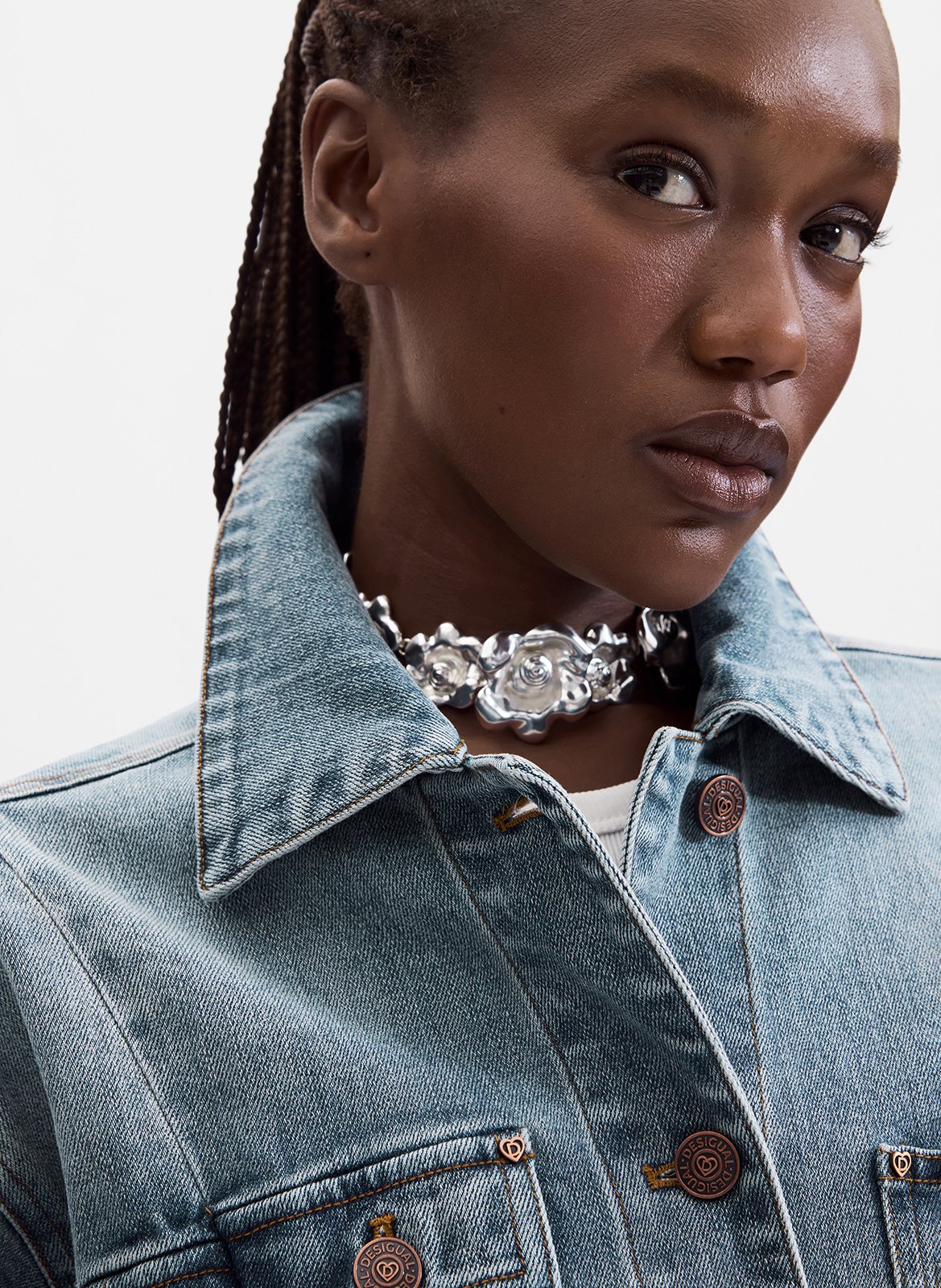 Oversized cotton-blend jacket with classic collar DESIGUAL Blue