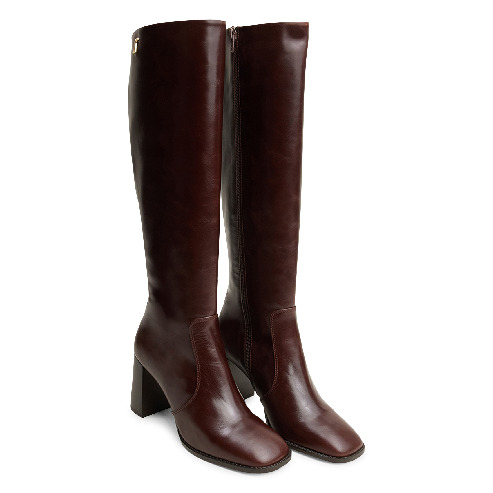 Leather heeled boots with monogram details JONAK Brown