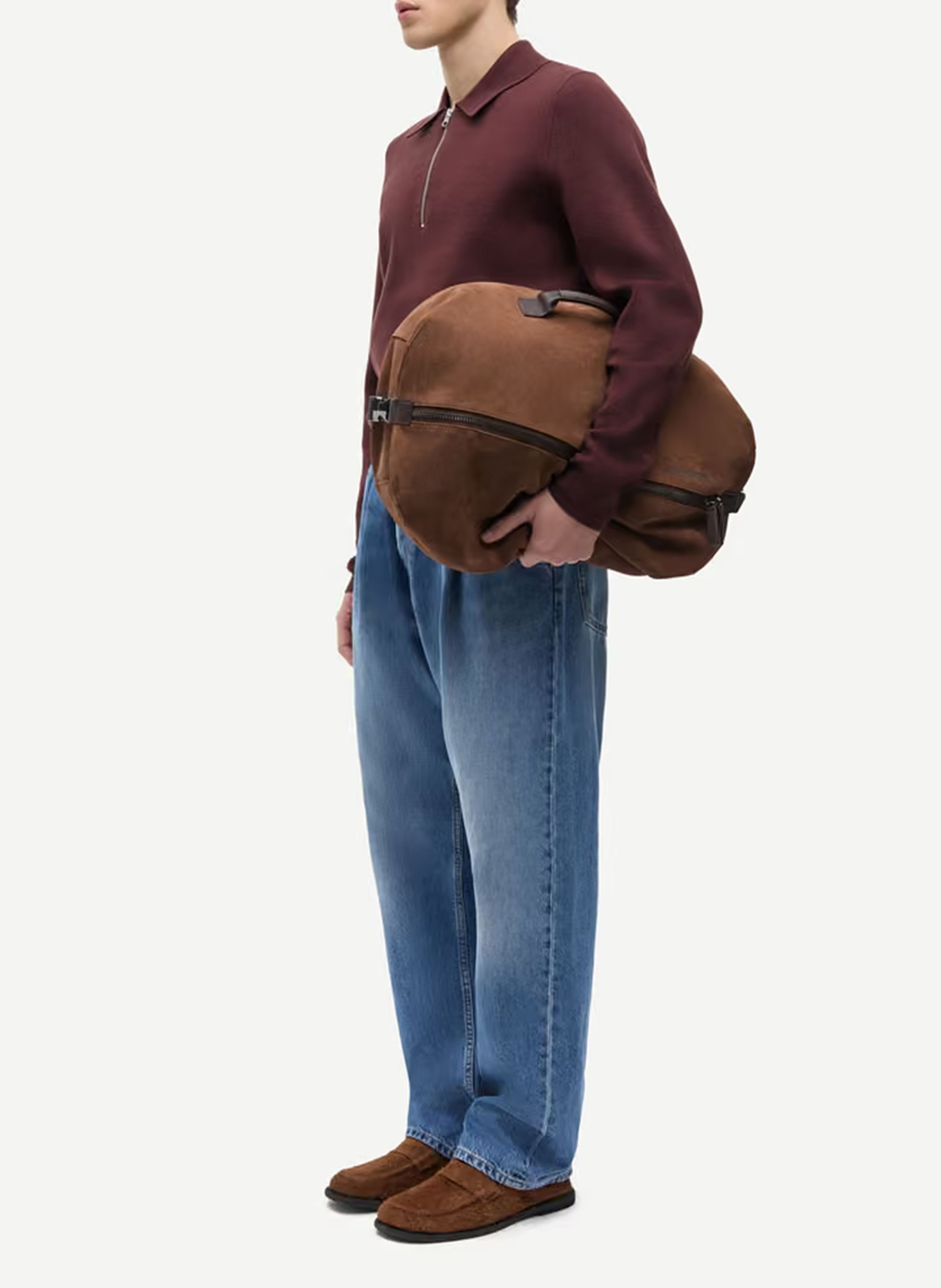 Straight-fit zip-neck polo sweater SAMSOE SAMSOE Brown