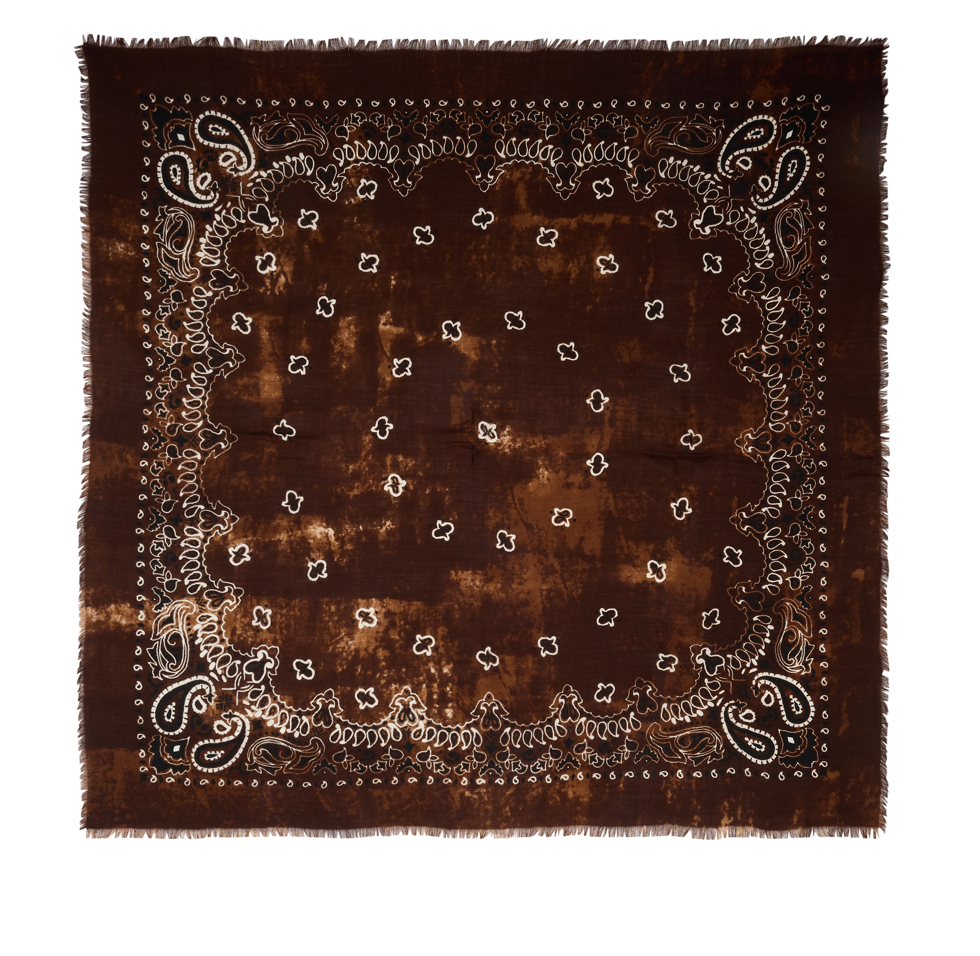 Printed wool scarf with fringes DESTIN Brown