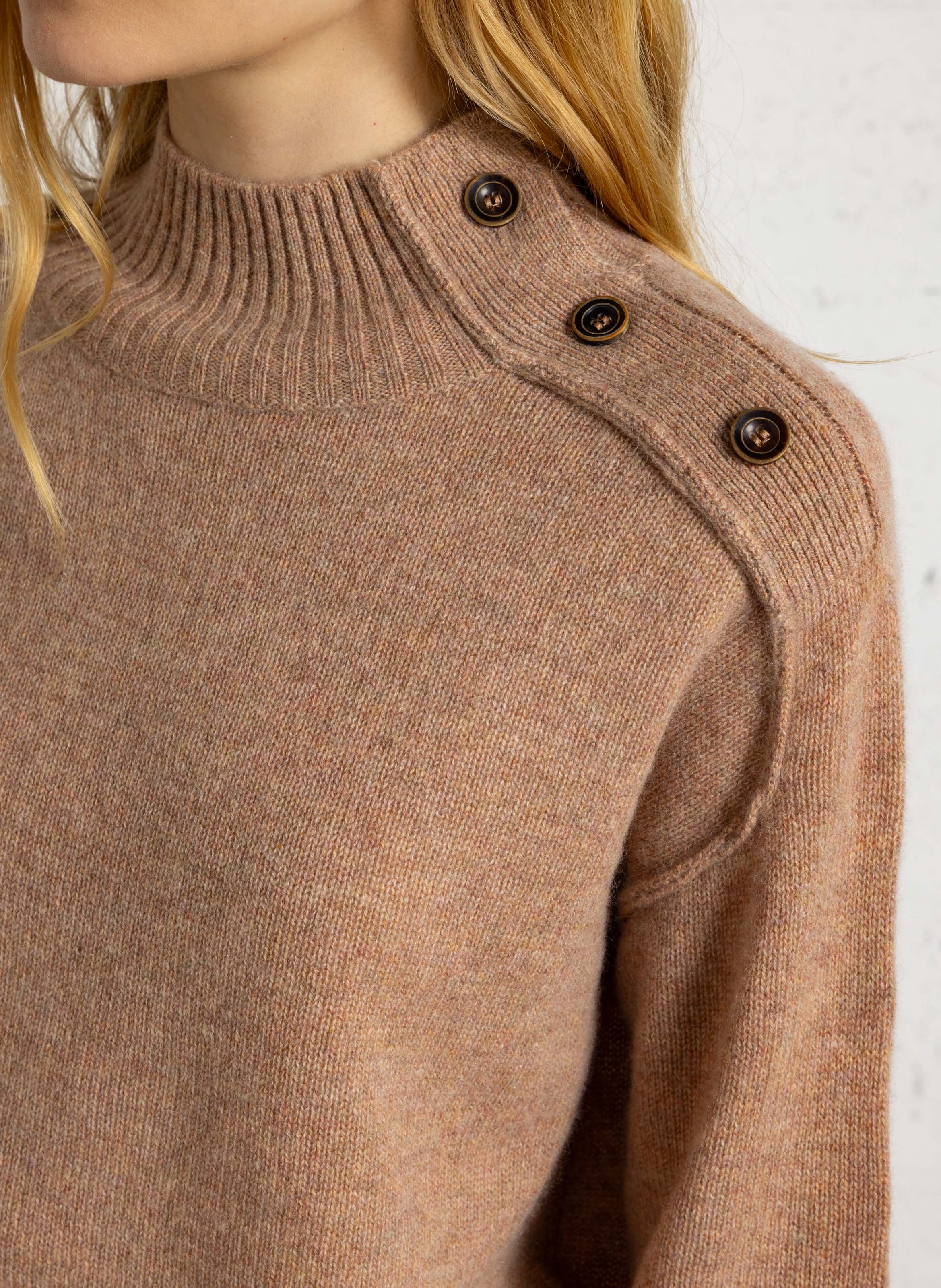 Pull droit col montant en cachemire MAISON 123 Rose