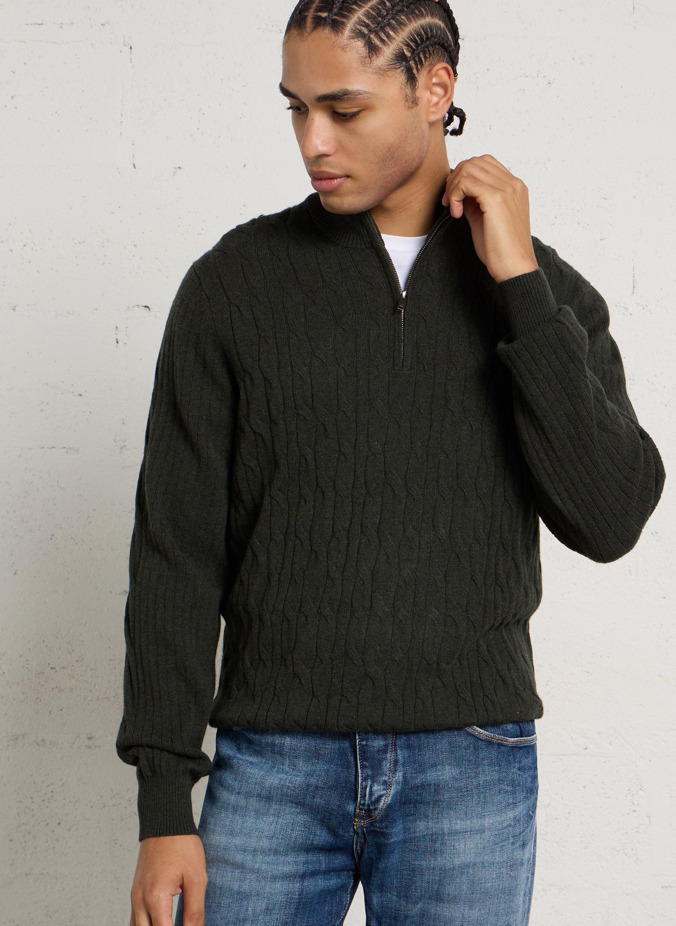 Pull droit col montant en laine HACKETT Vert