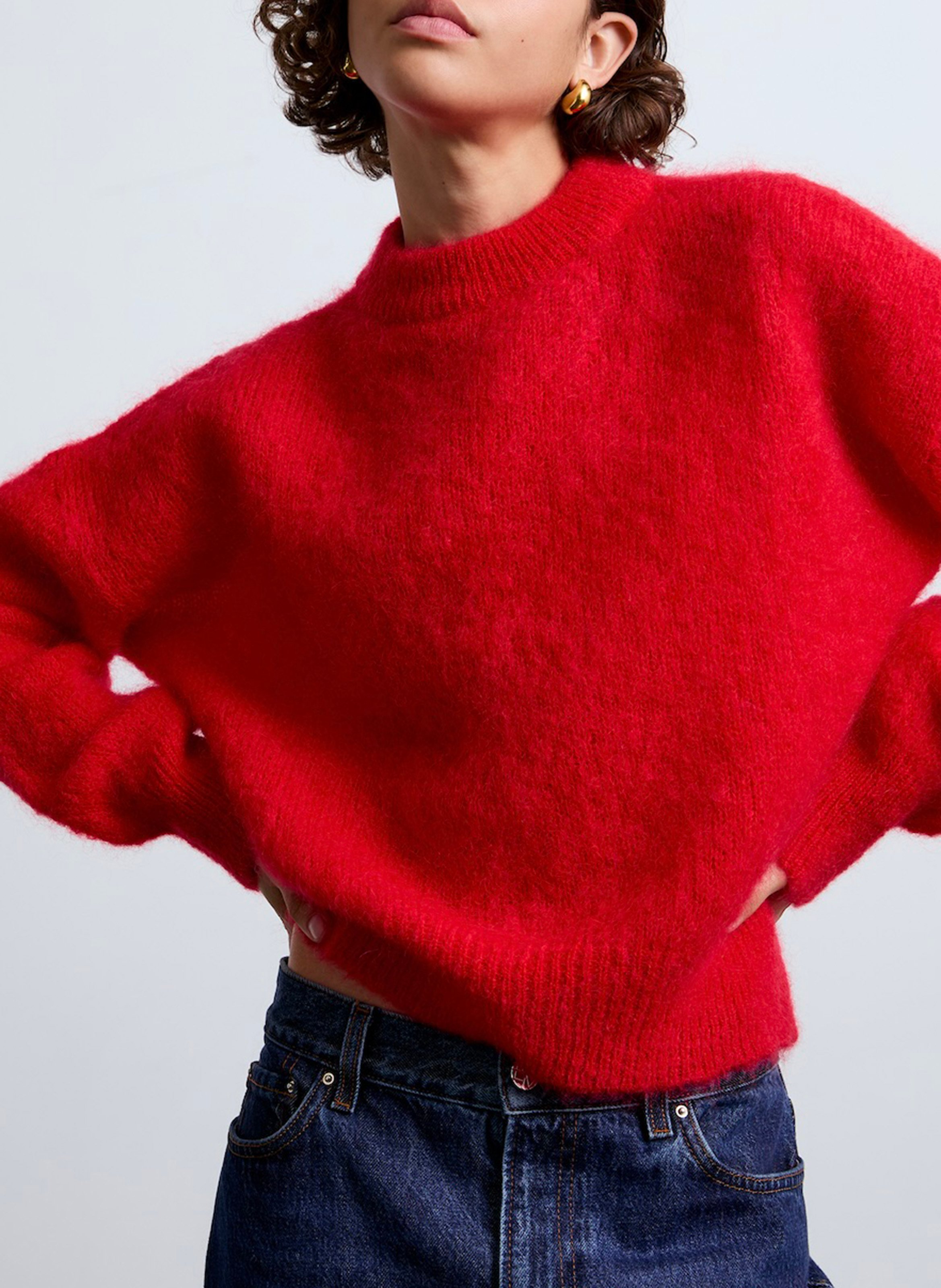Caissa - Wollstrickpullover mit V-Ausschnitt und Details SURPRISE Rot