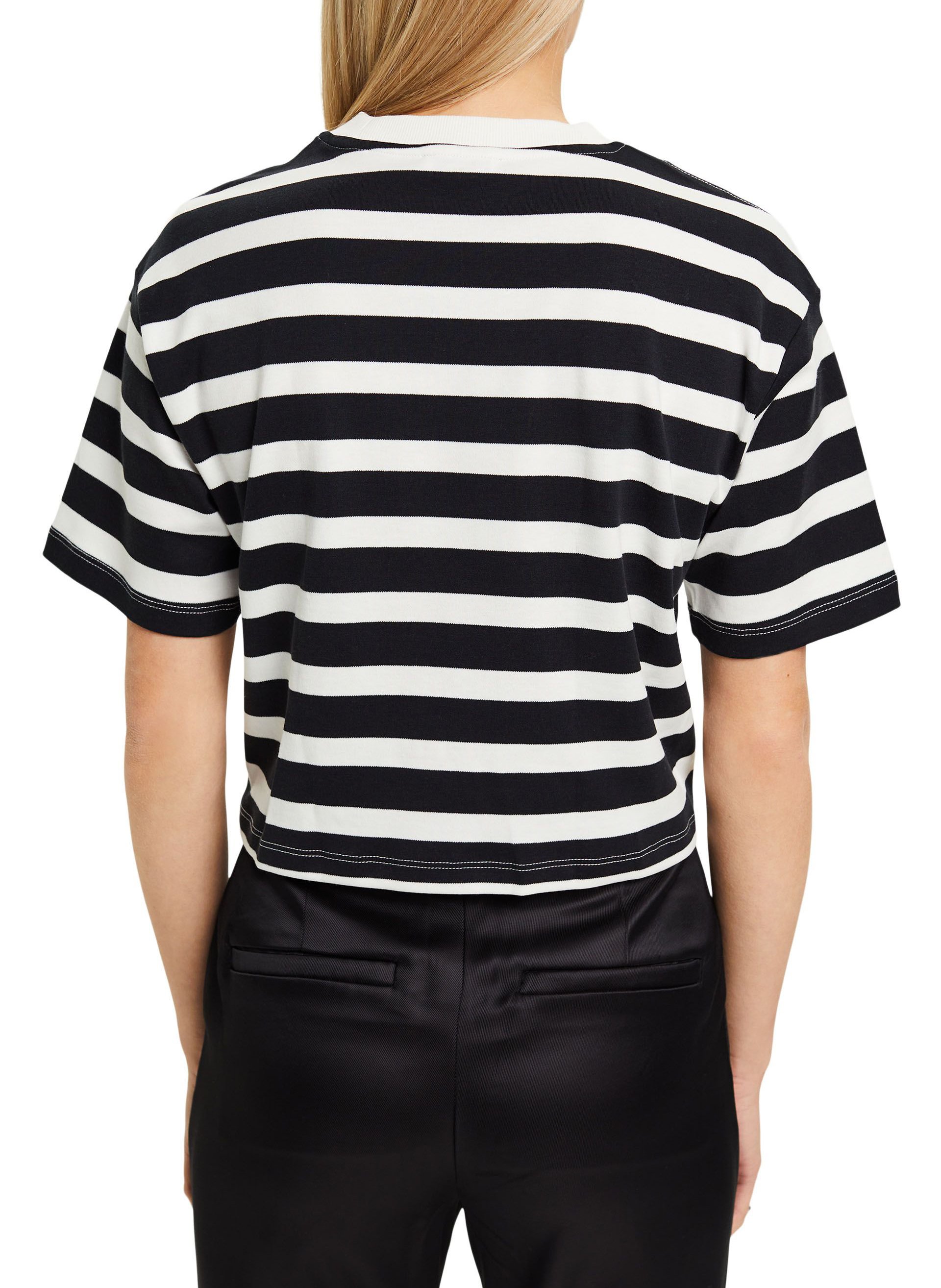 Straight striped cotton round-neck T-shirt ESPRIT Black