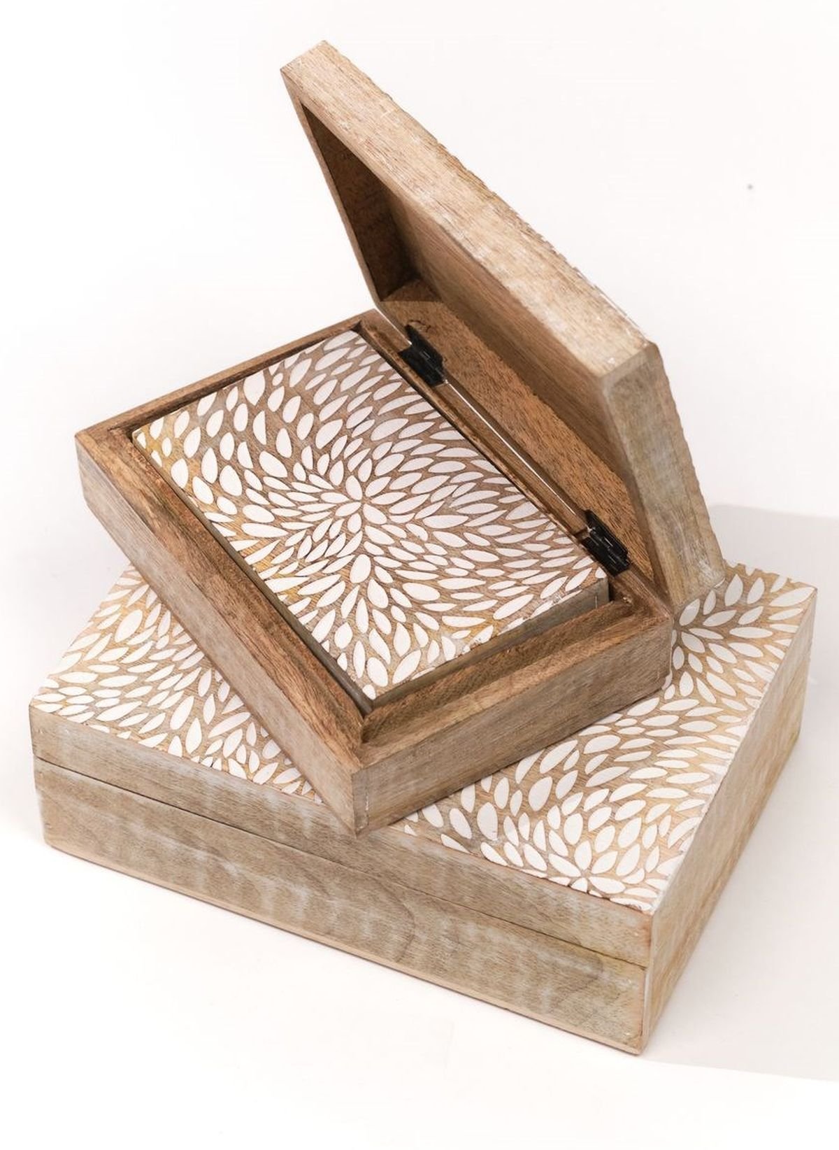 Set of 3 wooden boxes FACTORY Beige