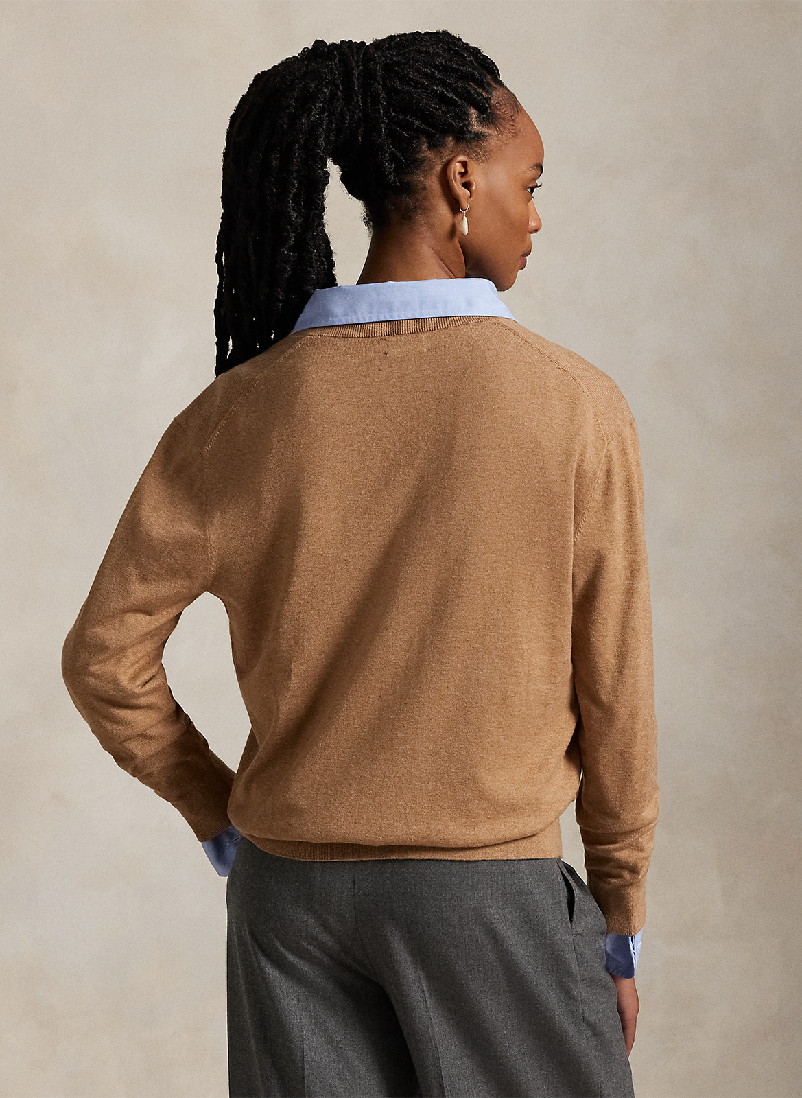 Pull col V en coton POLO RALPH LAUREN Beige