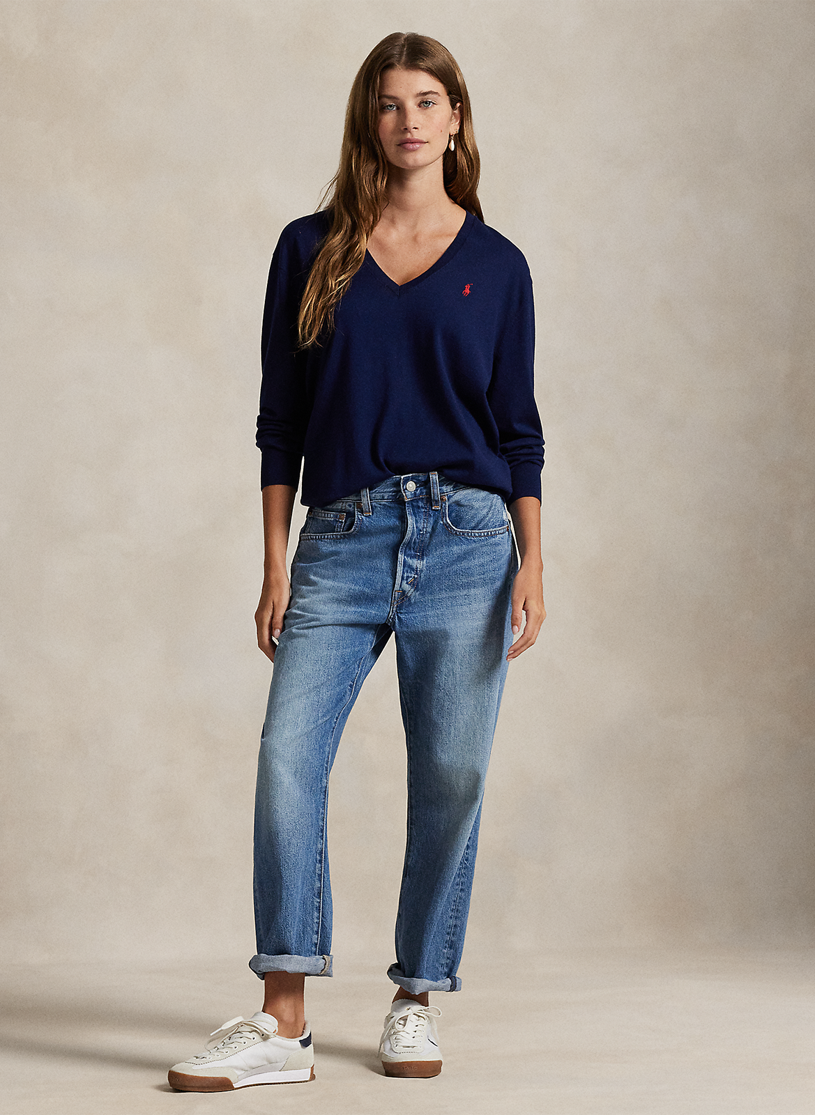 Pull col V en coton POLO RALPH LAUREN Bleu