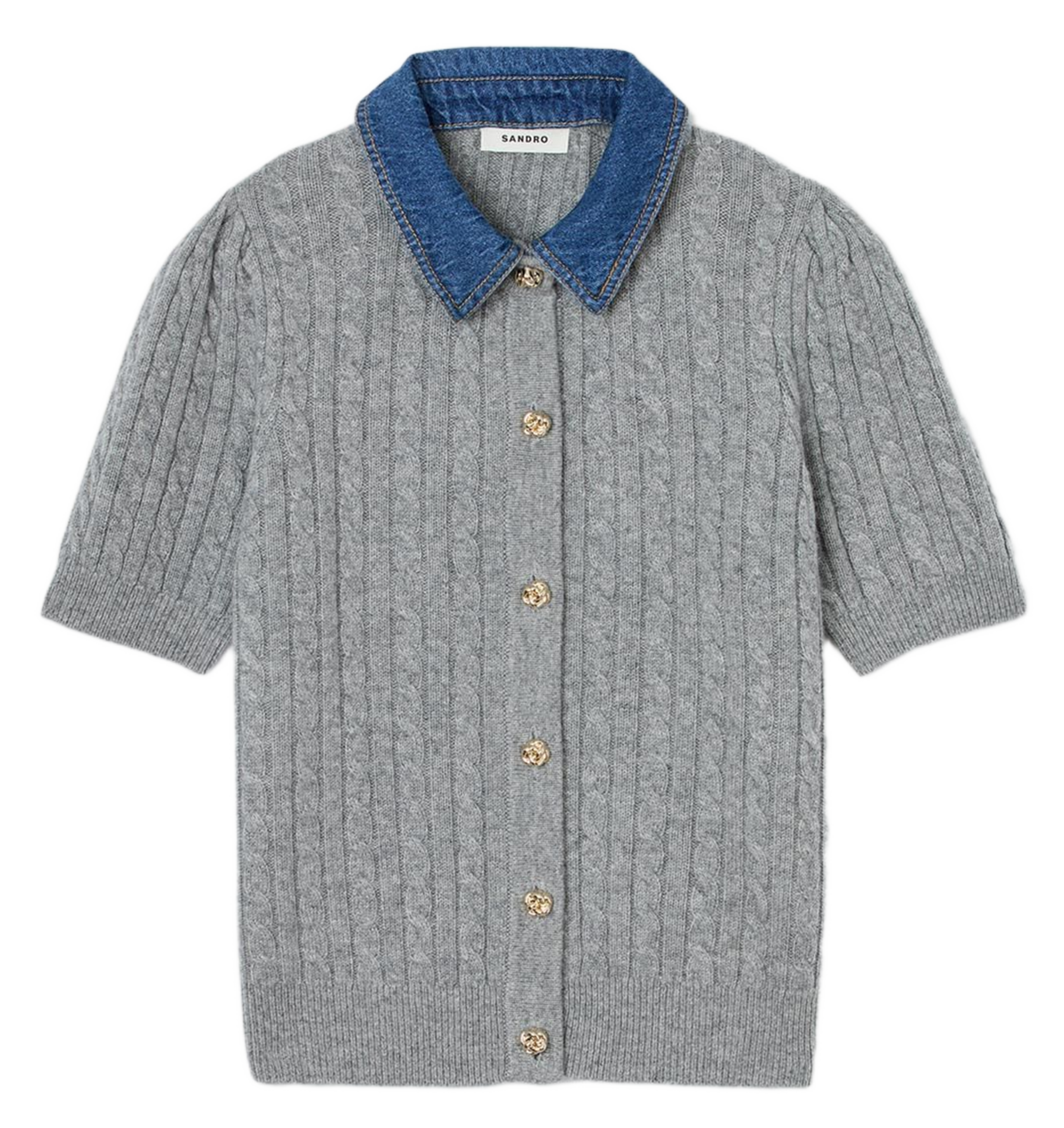 Cardigan droit en laine mélangée SANDRO Gris